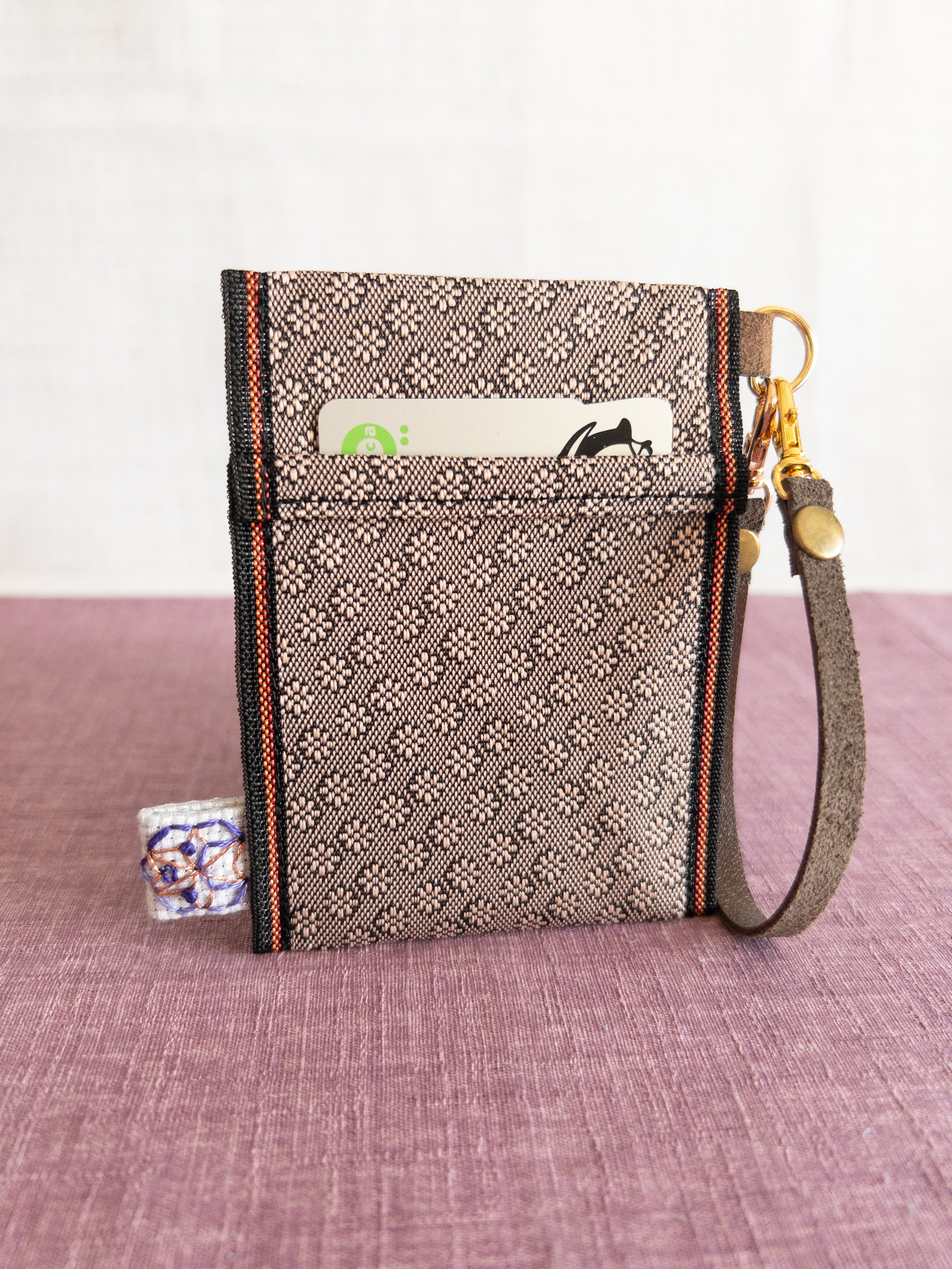Pass Case - Light Brown Flowers