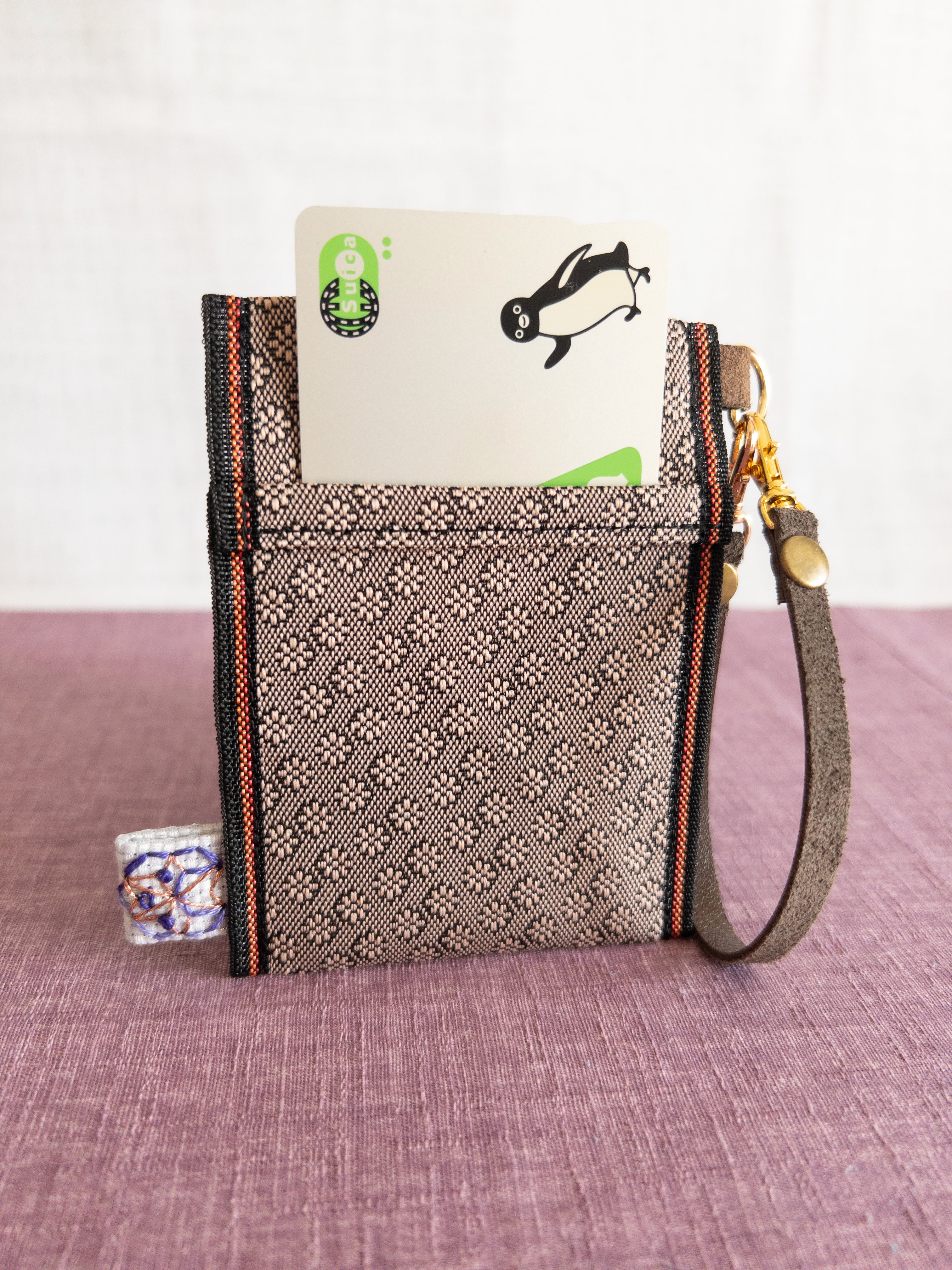 Pass Case - Light Brown Flowers