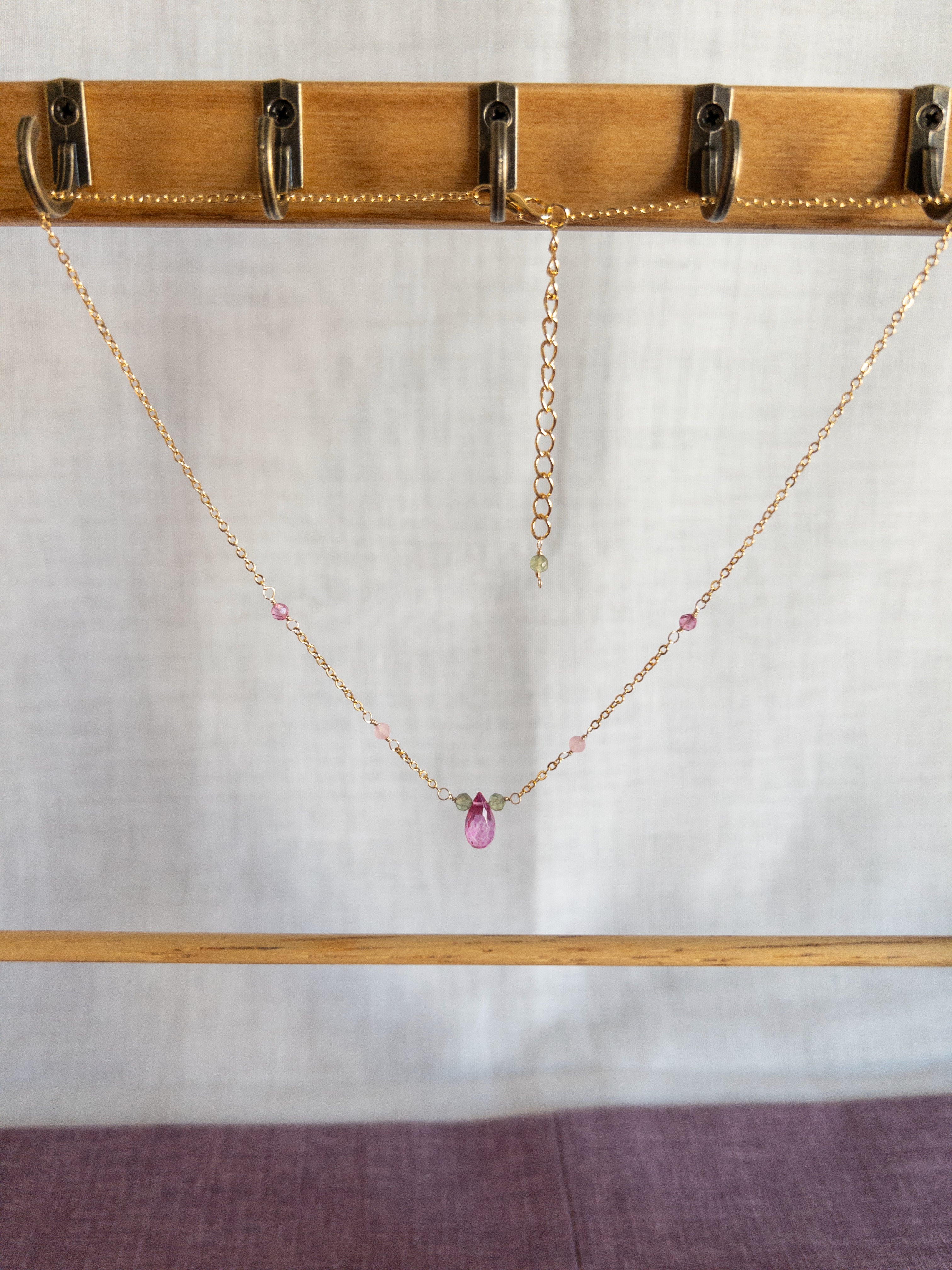 Beaded Necklace - Pink Topaz