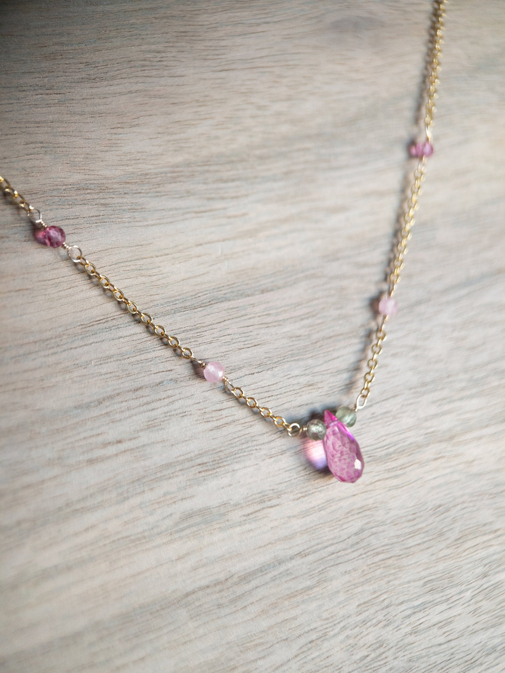 Beaded Necklace - Pink Topaz