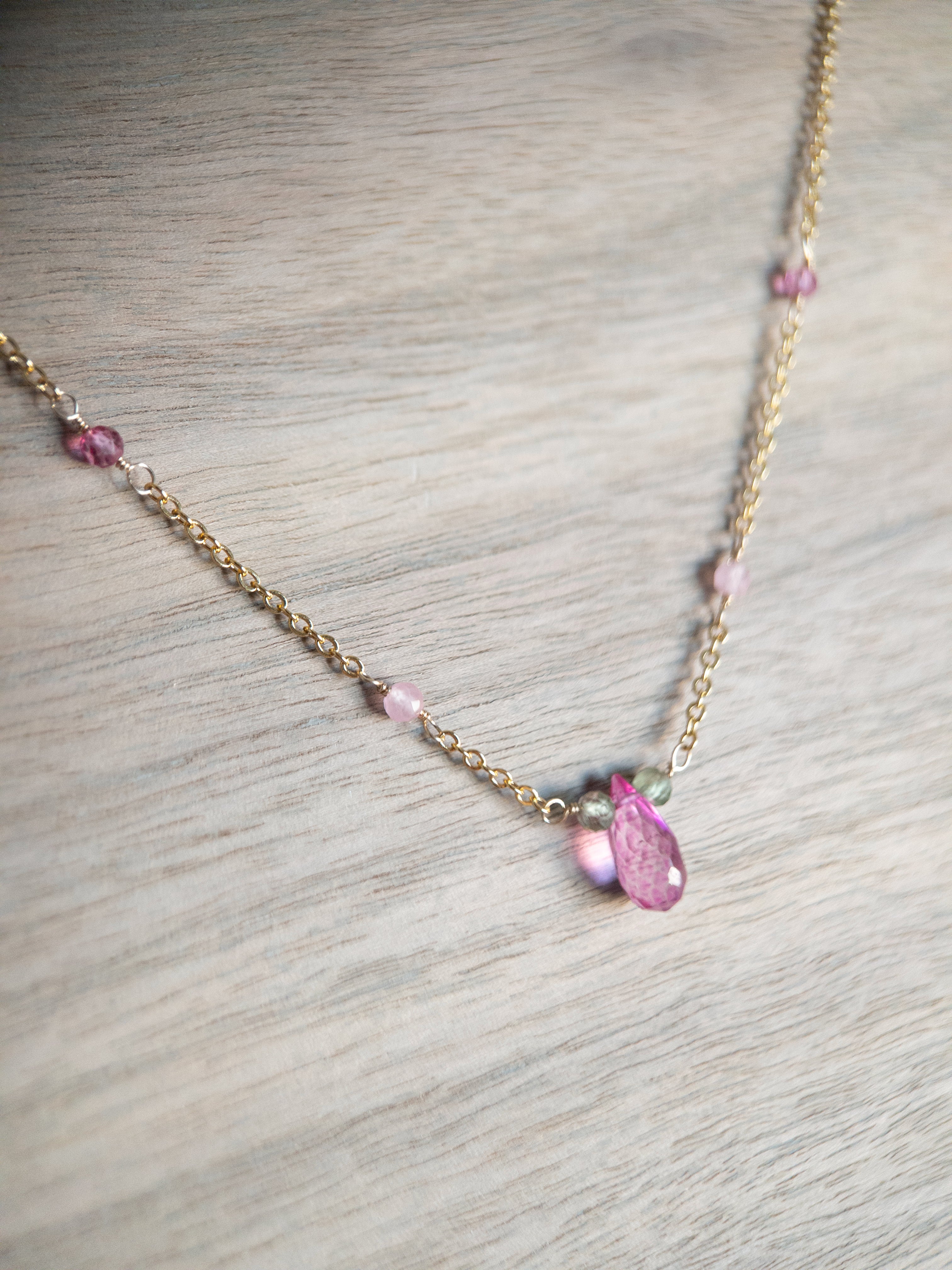 Beaded Necklace - Pink Topaz