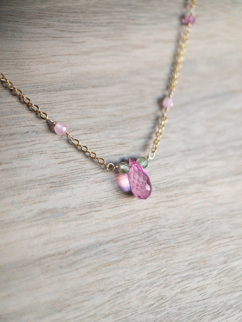 Beaded Necklace - Pink Topaz
