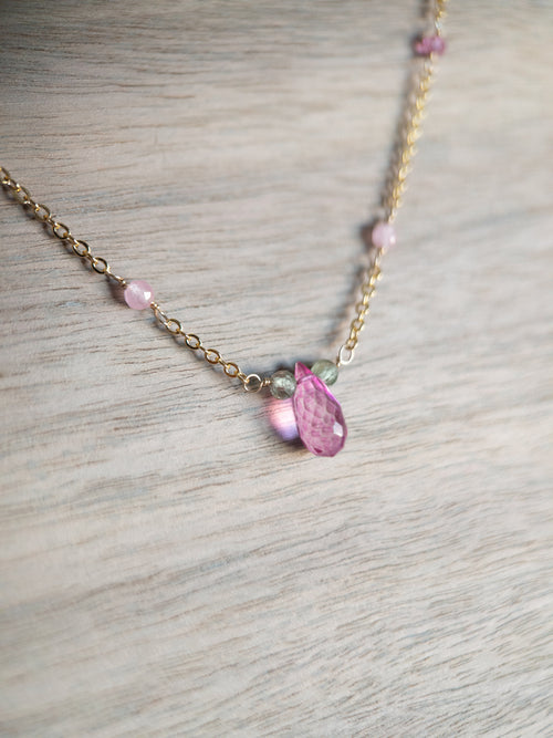 Beaded Necklace - Pink Topaz