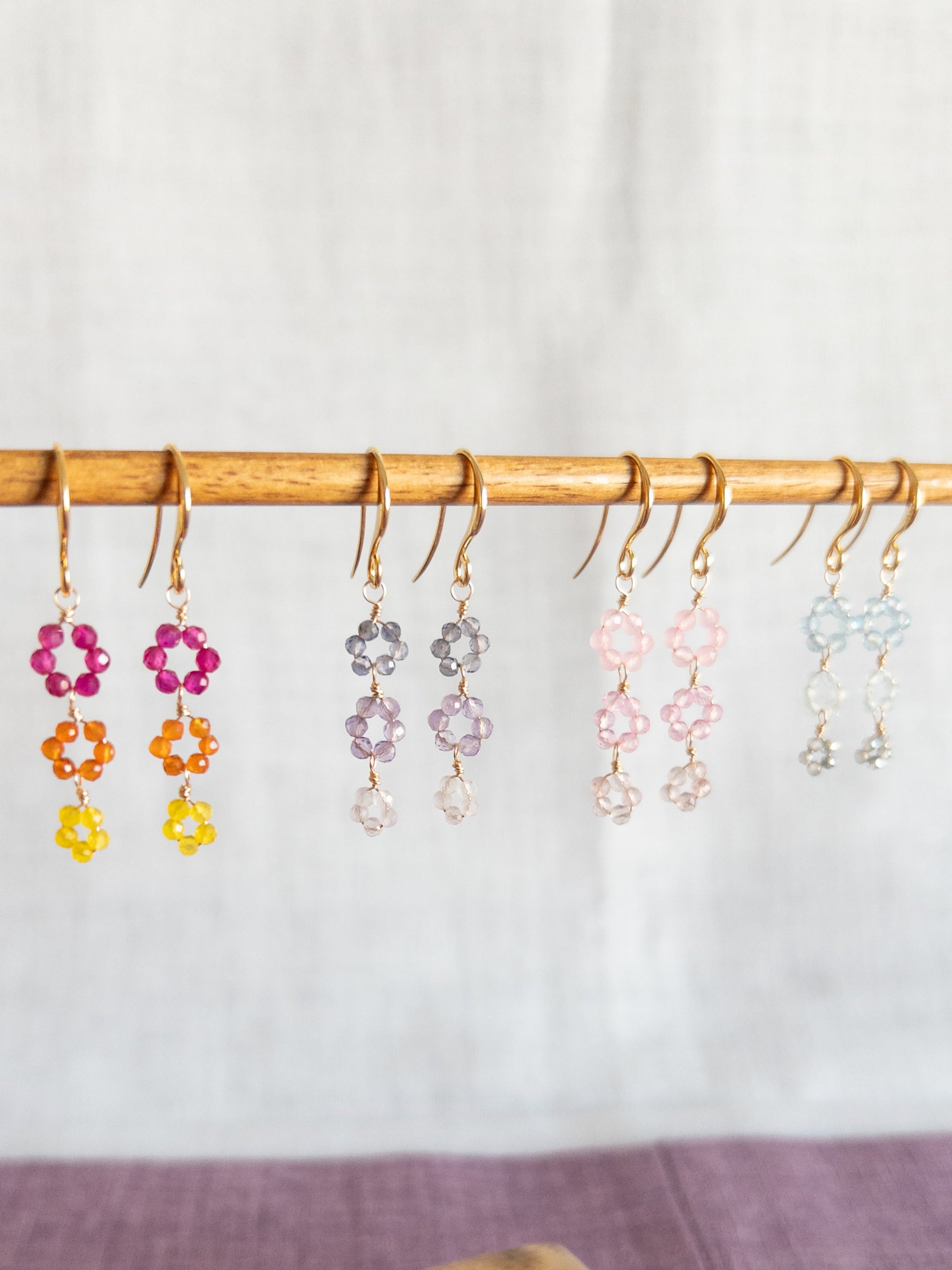 Drop Earrings - 3 Flowers