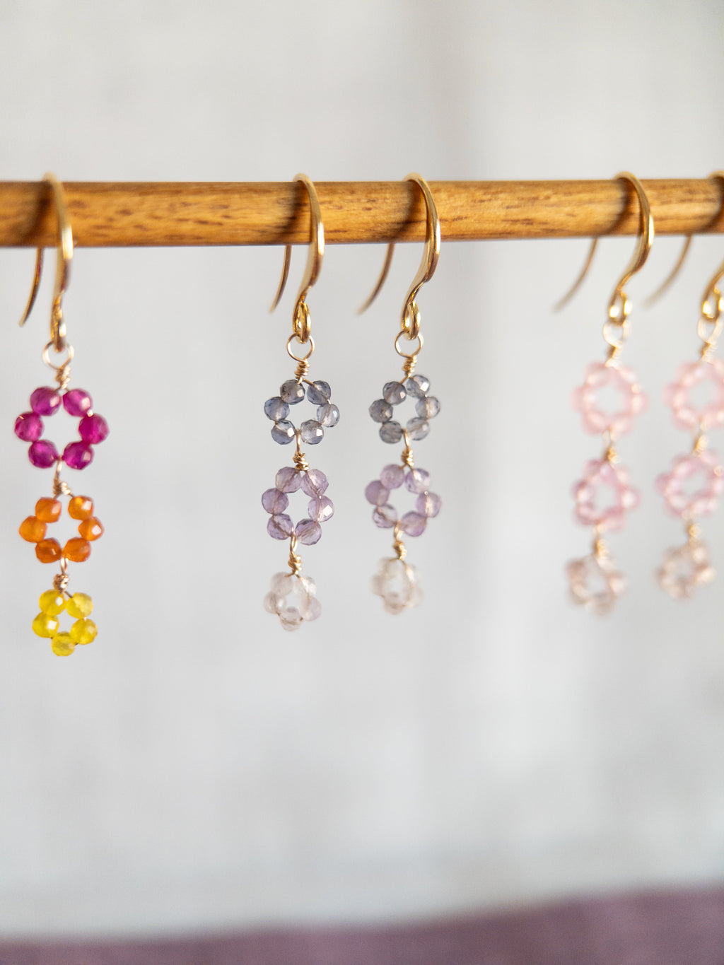 Drop Earrings - 3 Flowers