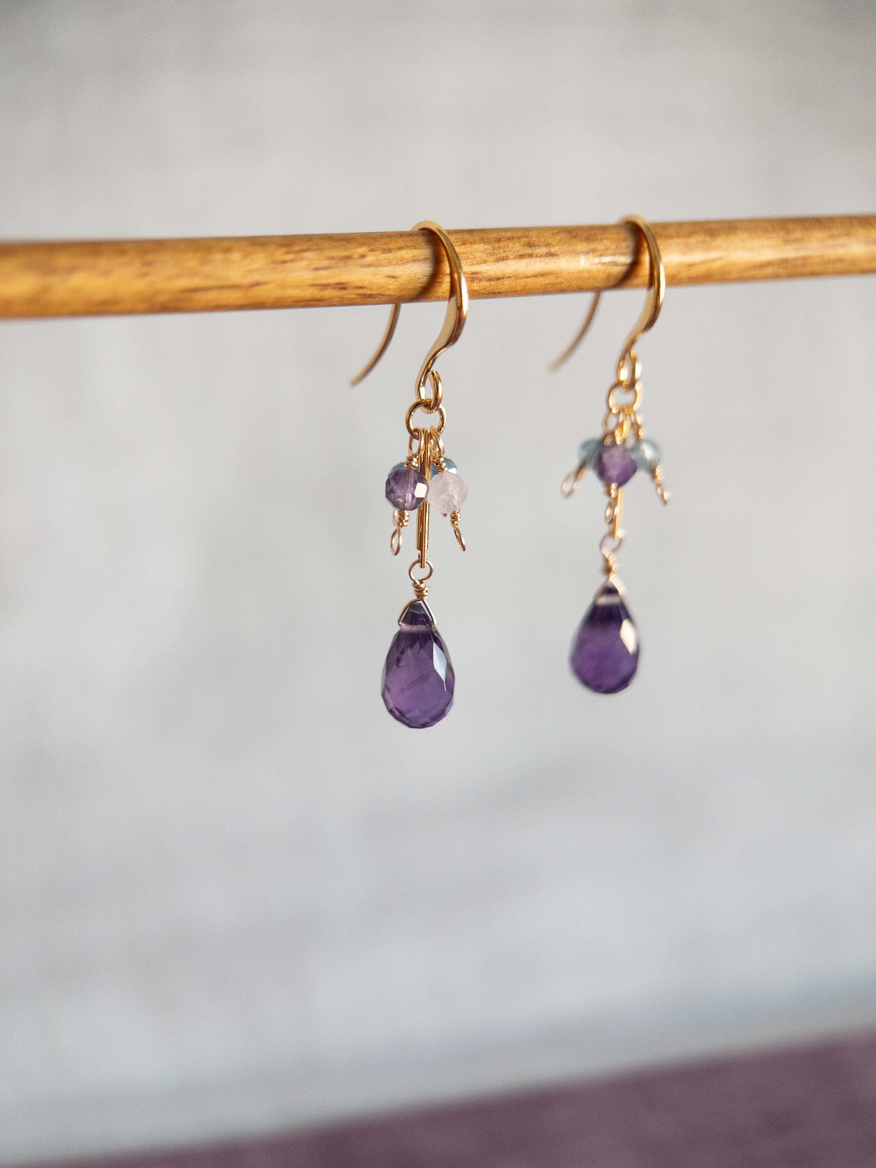 Drop Earrings - Amethyst Pompom
