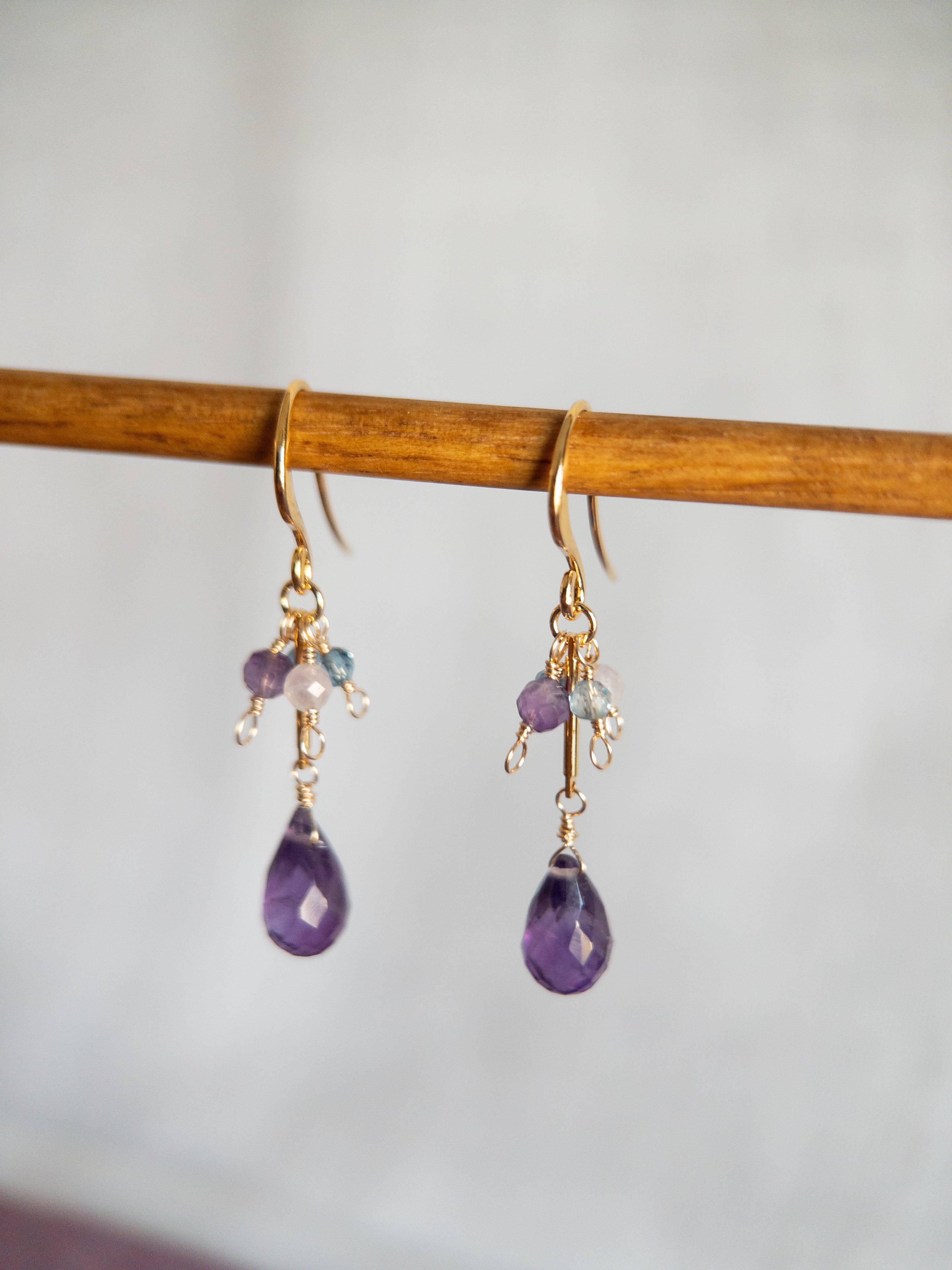 Drop Earrings - Amethyst Pompom