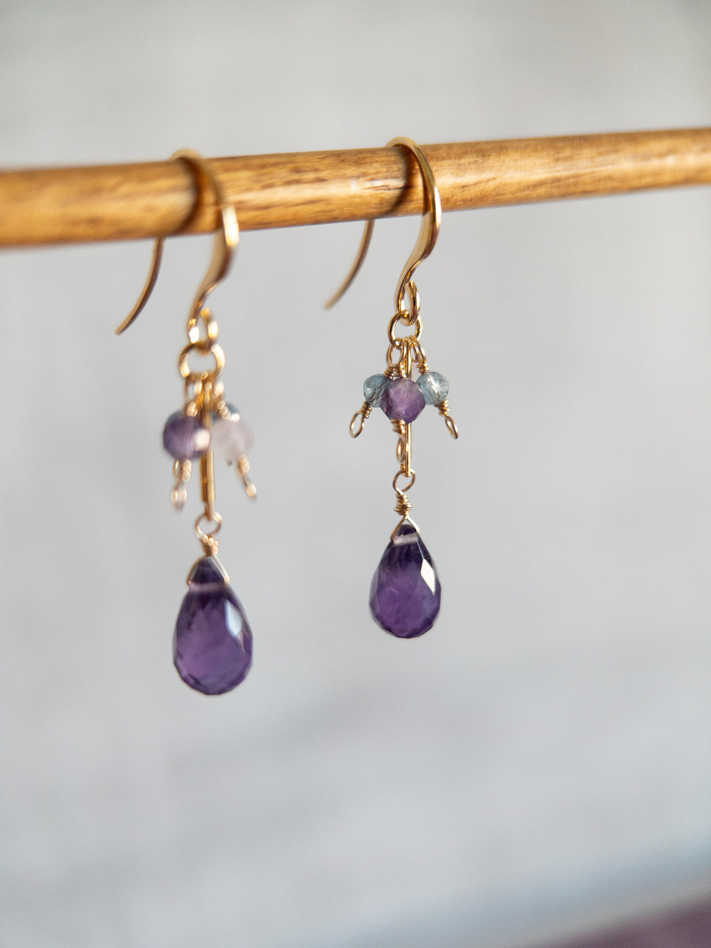 Drop Earrings - Amethyst Pompom
