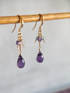 Drop Earrings - Amethyst Pompom
