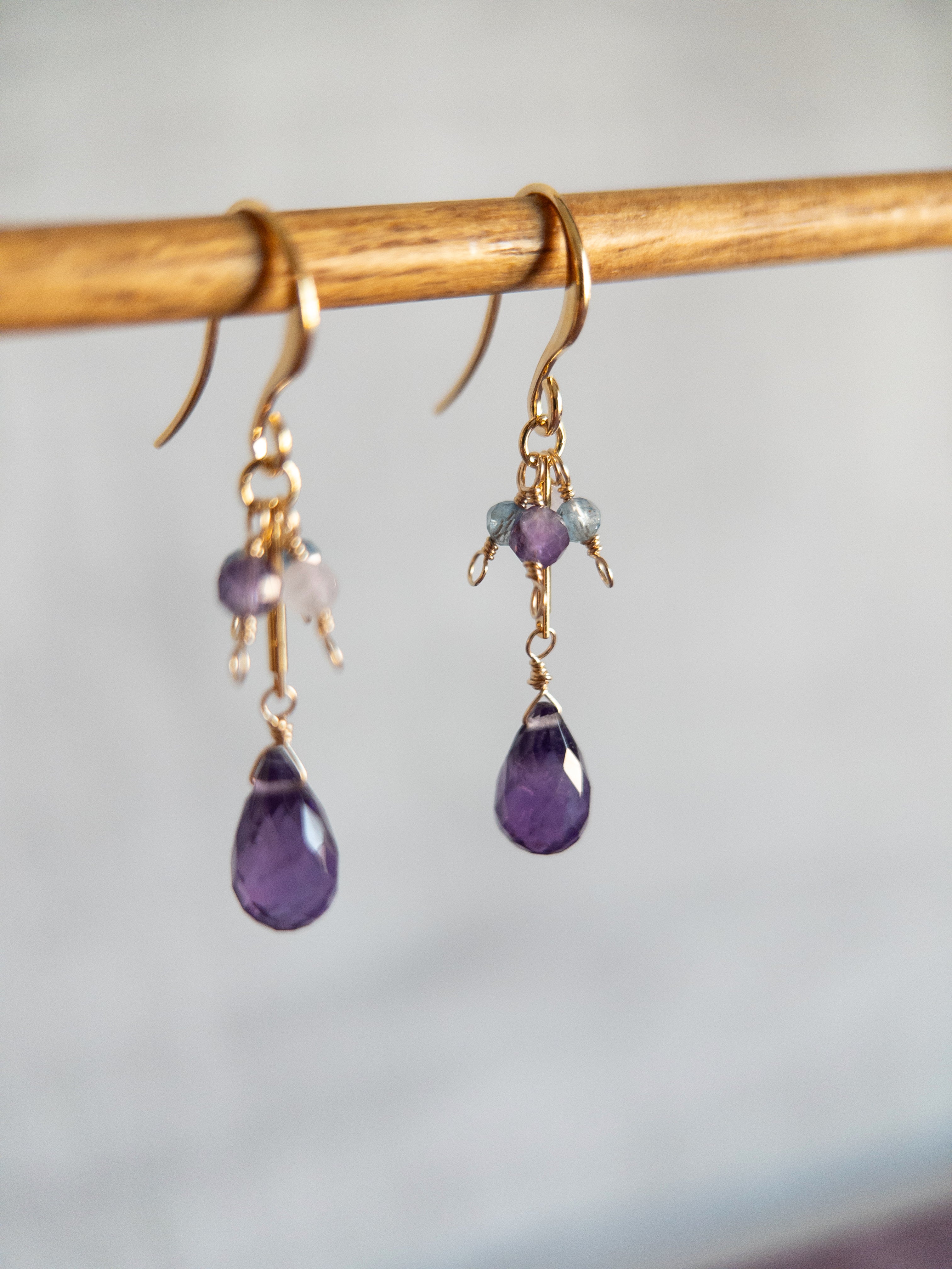 Drop Earrings - Amethyst Pompom