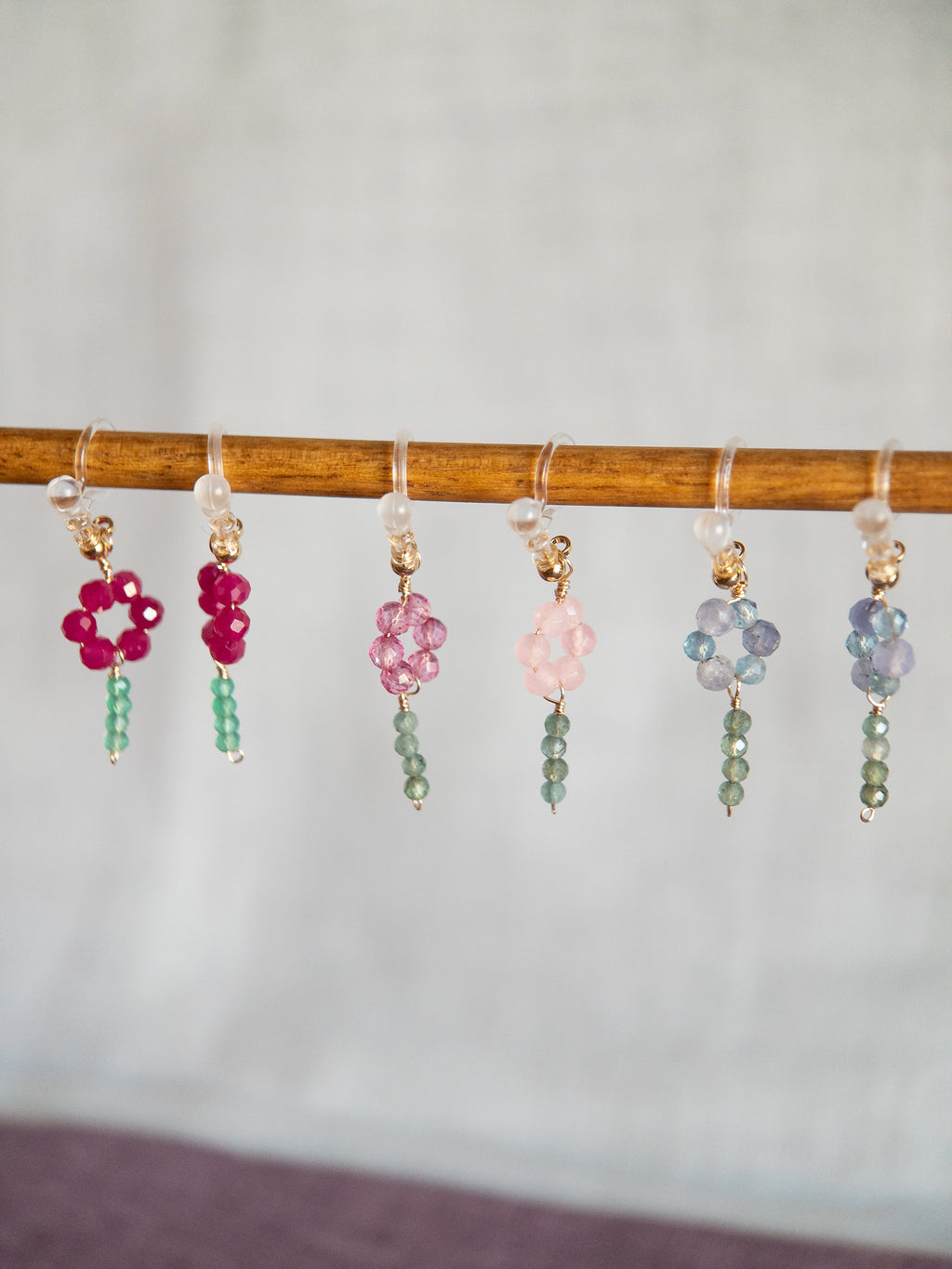 Clip-on Drop Earrings - Flower & Stem