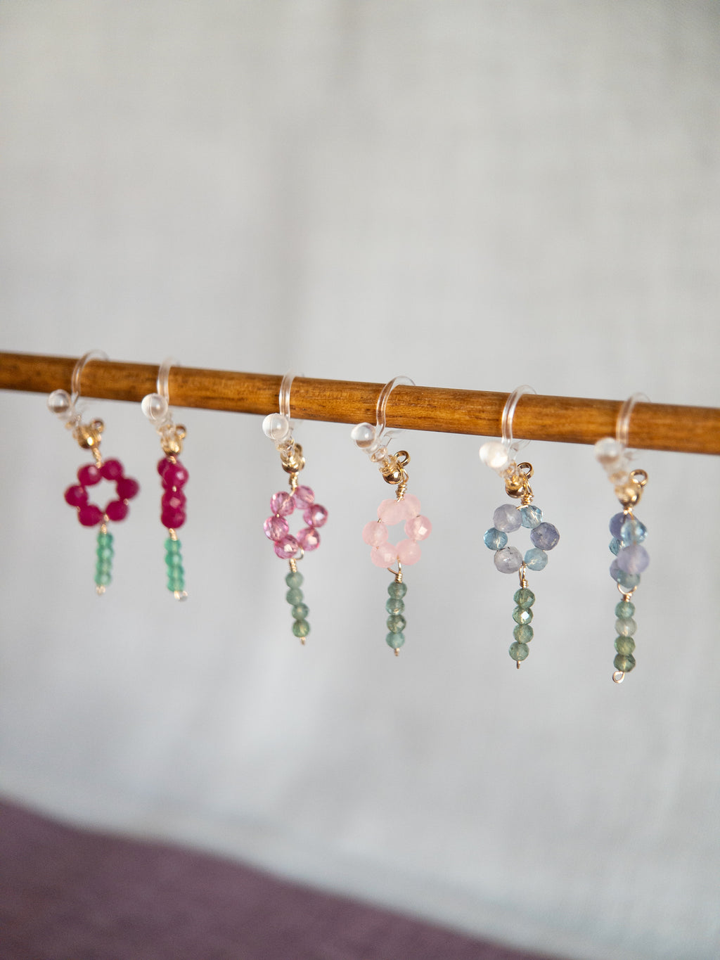 Clip-on Drop Earrings - Flower & Stem