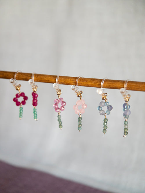 Clip-on Drop Earrings - Flower & Stem