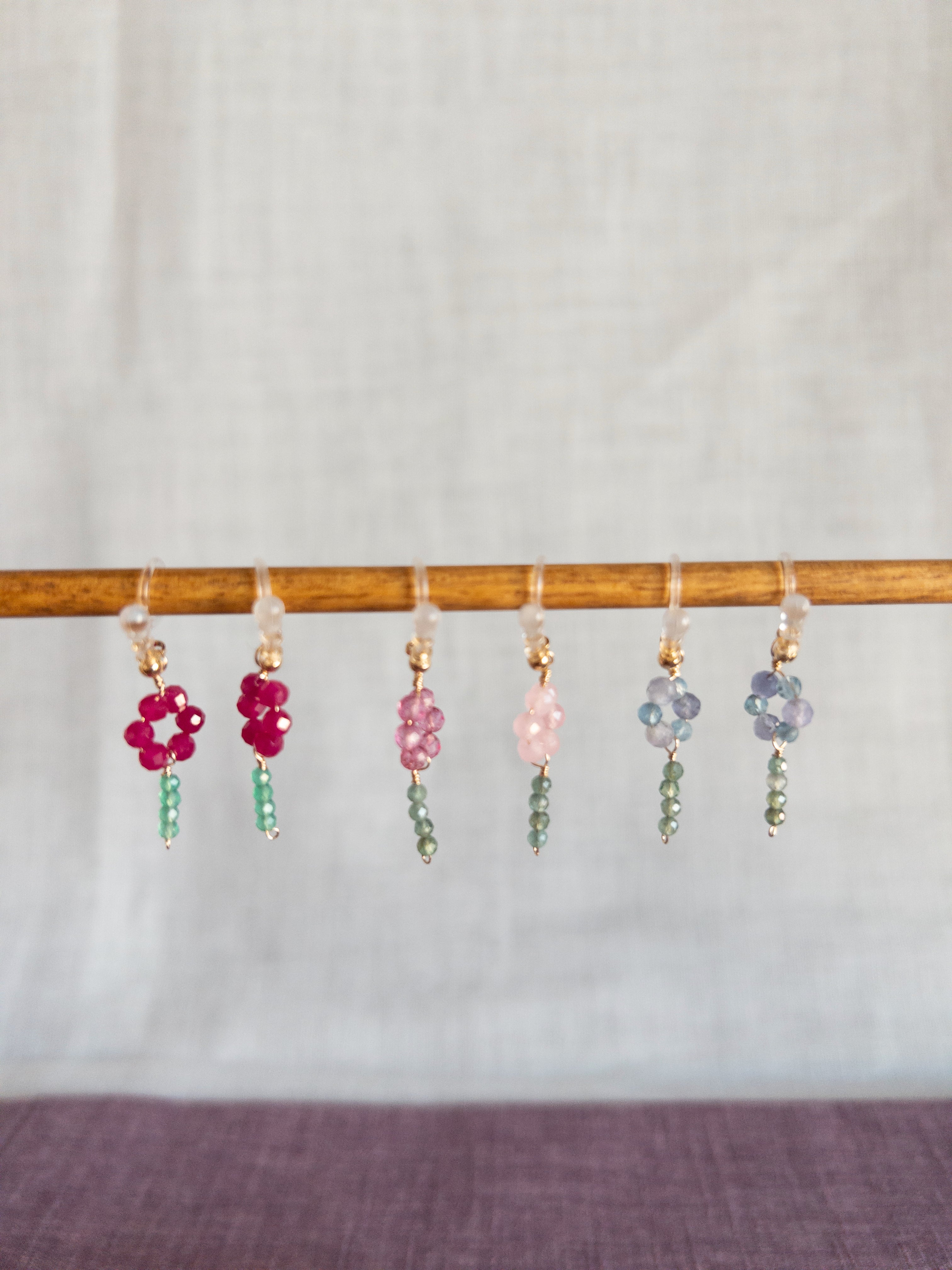 Clip-on Drop Earrings - Flower & Stem