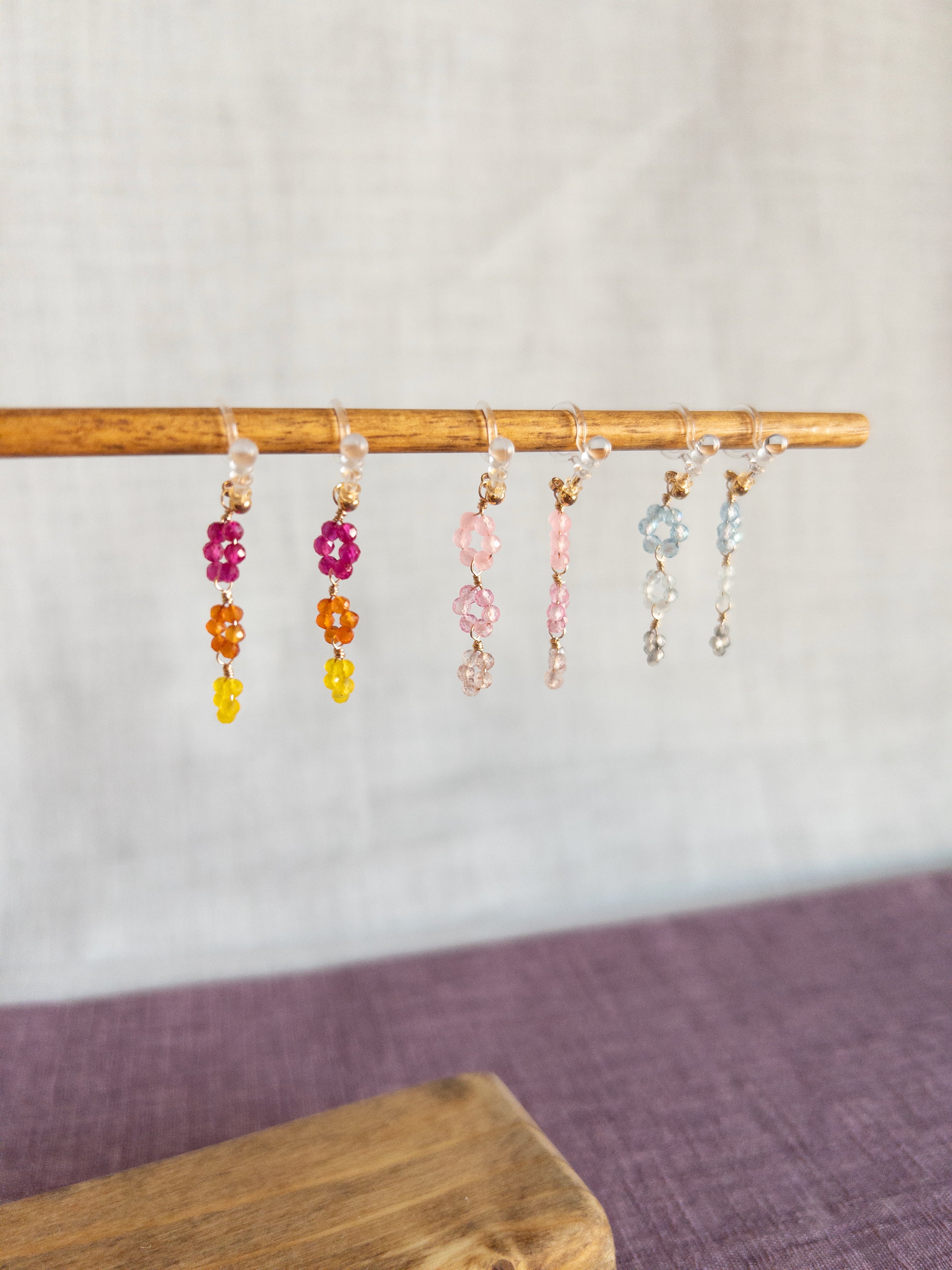 Clip-on Drop Earrings - 3 Flowers