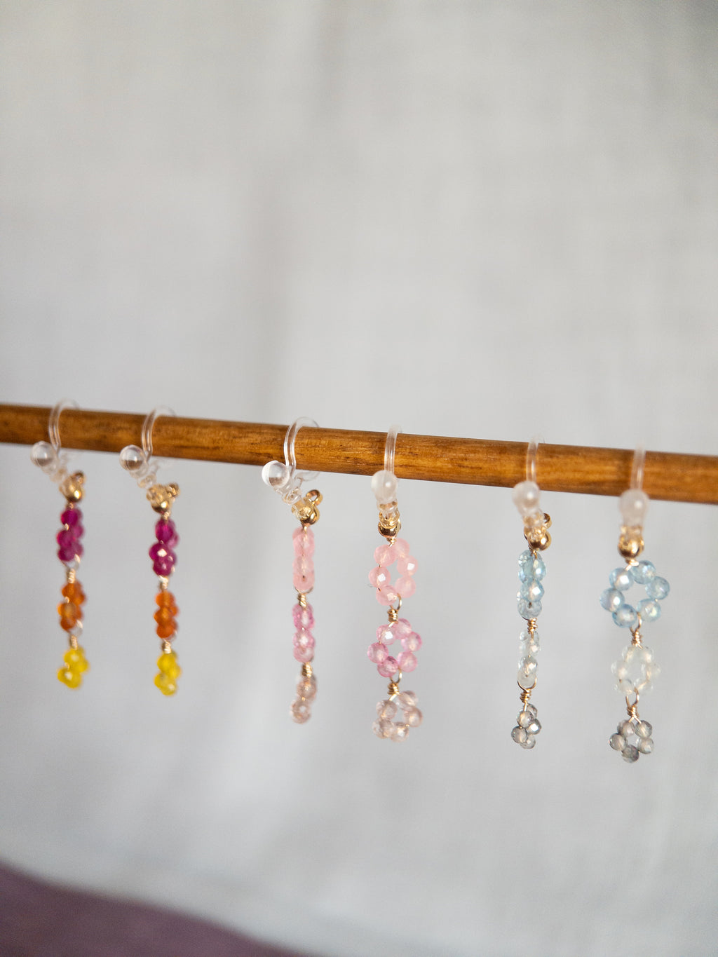 Clip-on Drop Earrings - 3 Flowers
