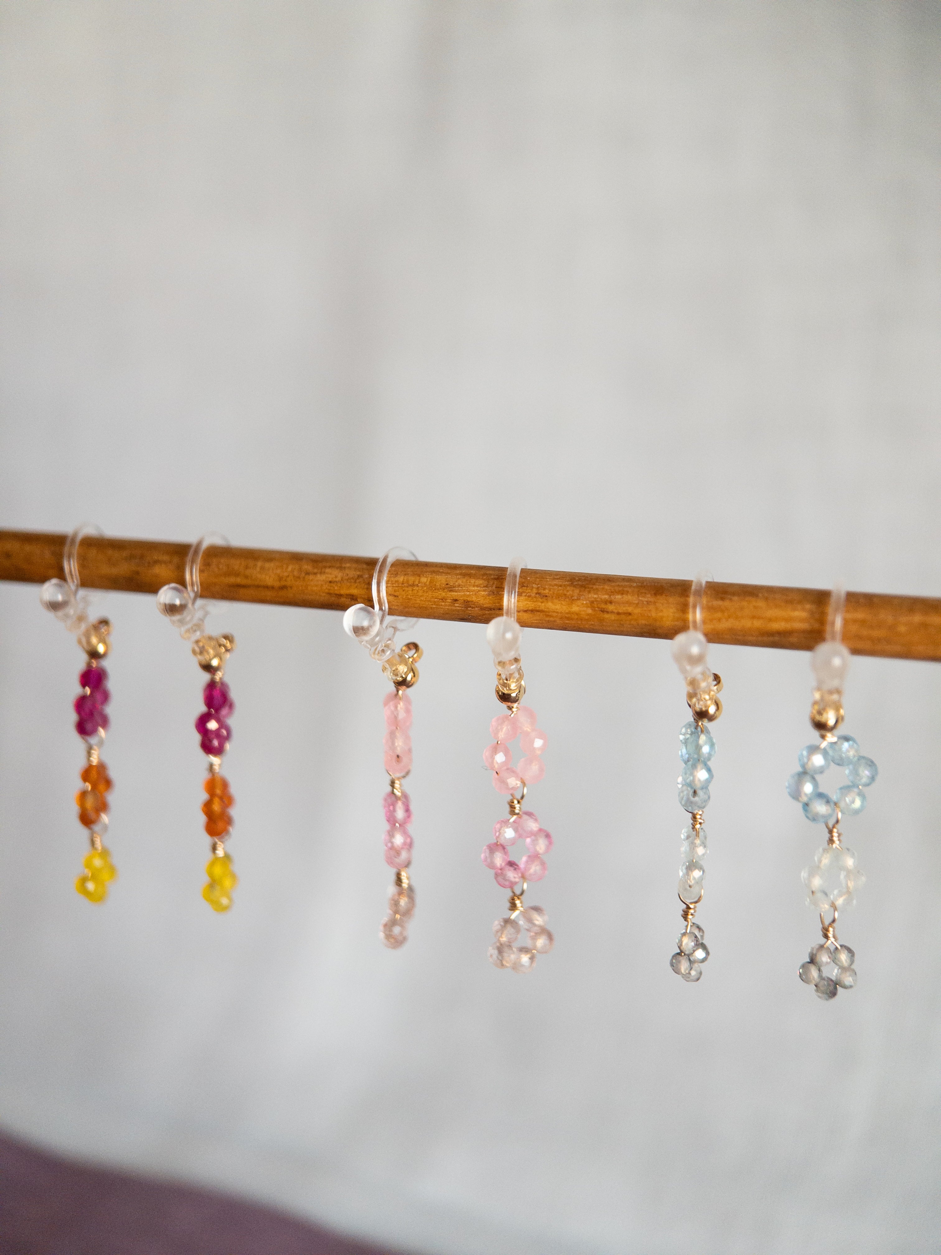 Clip-on Drop Earrings - 3 Flowers
