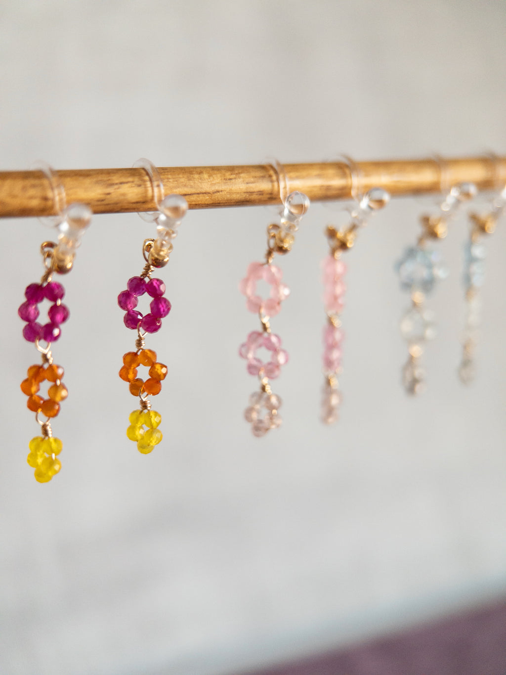 Clip-on Drop Earrings - 3 Flowers