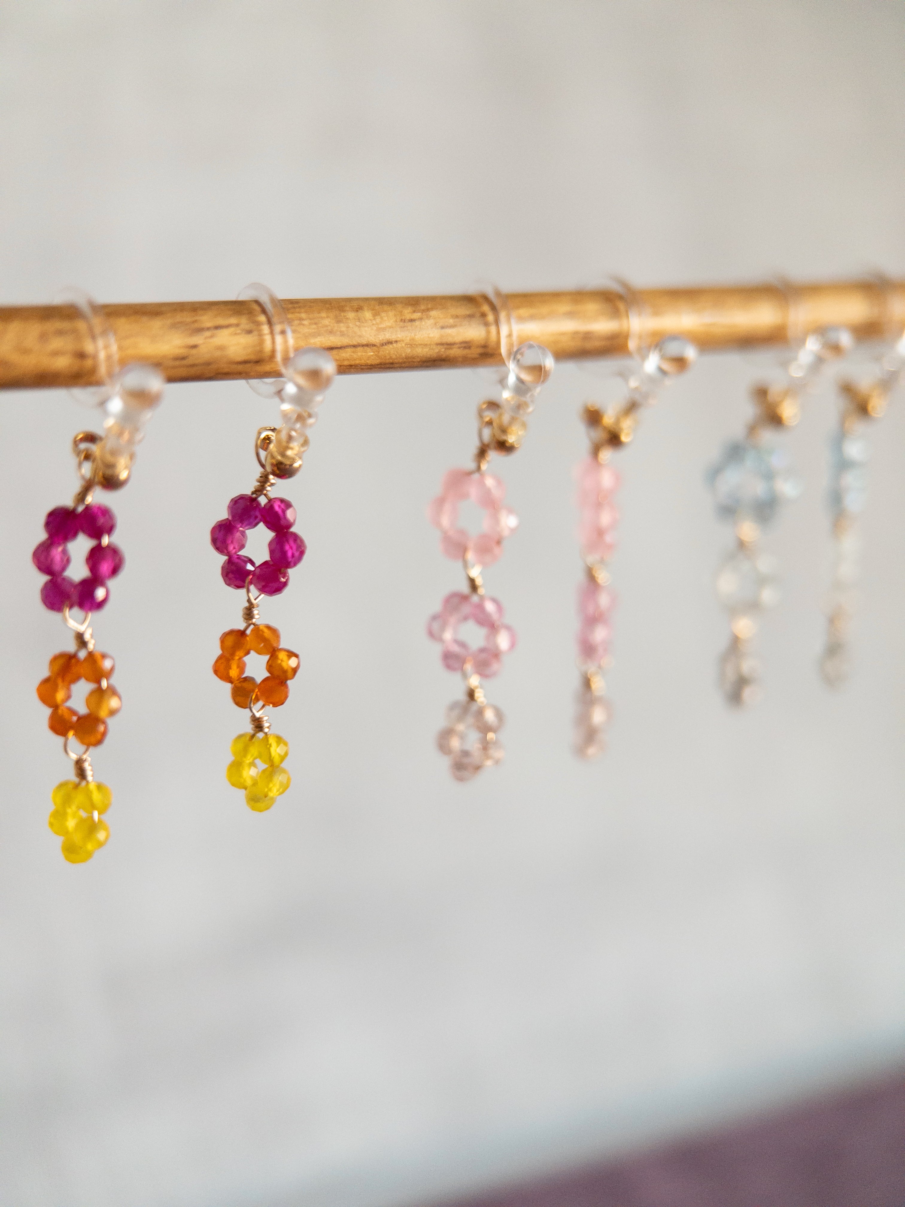 Clip-on Drop Earrings - 3 Flowers