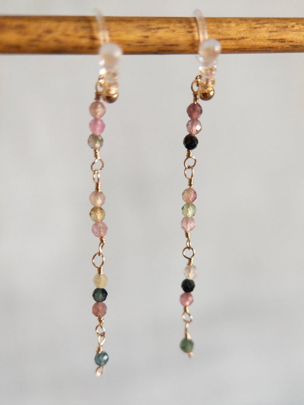 Clip-on Long Drop Earrings - Tourmaline