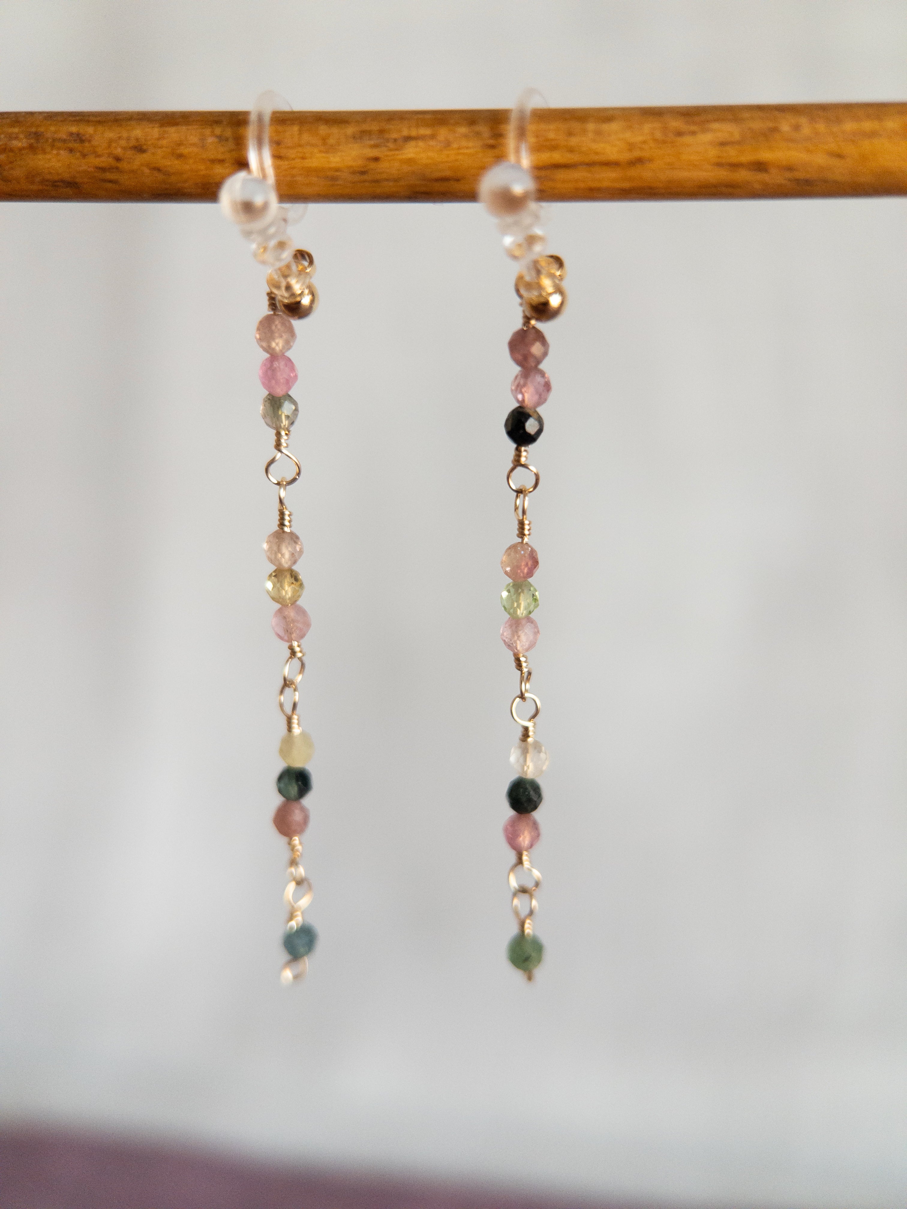 Clip-on Long Drop Earrings - Tourmaline