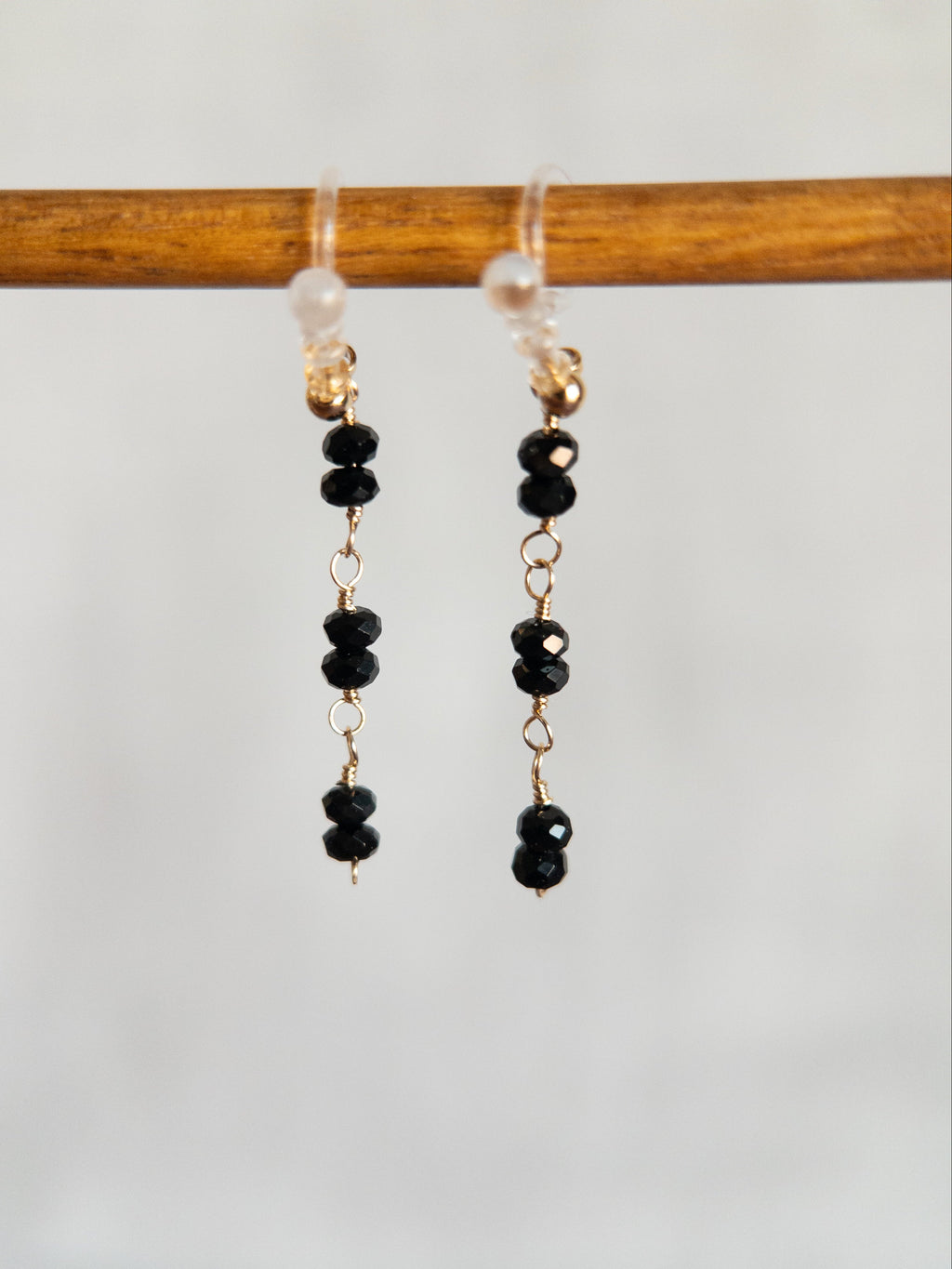 Clip-on Long Drop Earrings - Onyx