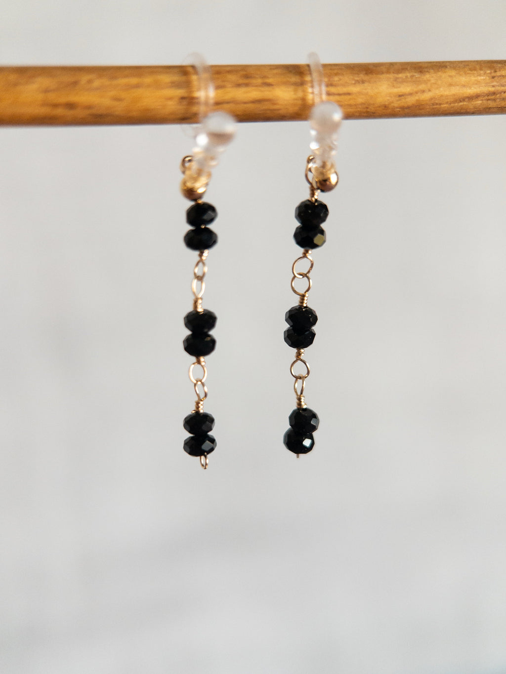 Clip-on Long Drop Earrings - Onyx
