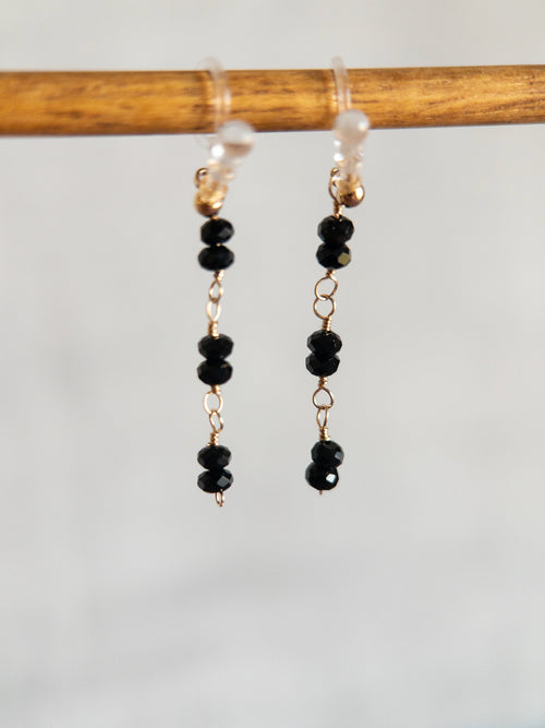 Clip-on Long Drop Earrings - Onyx