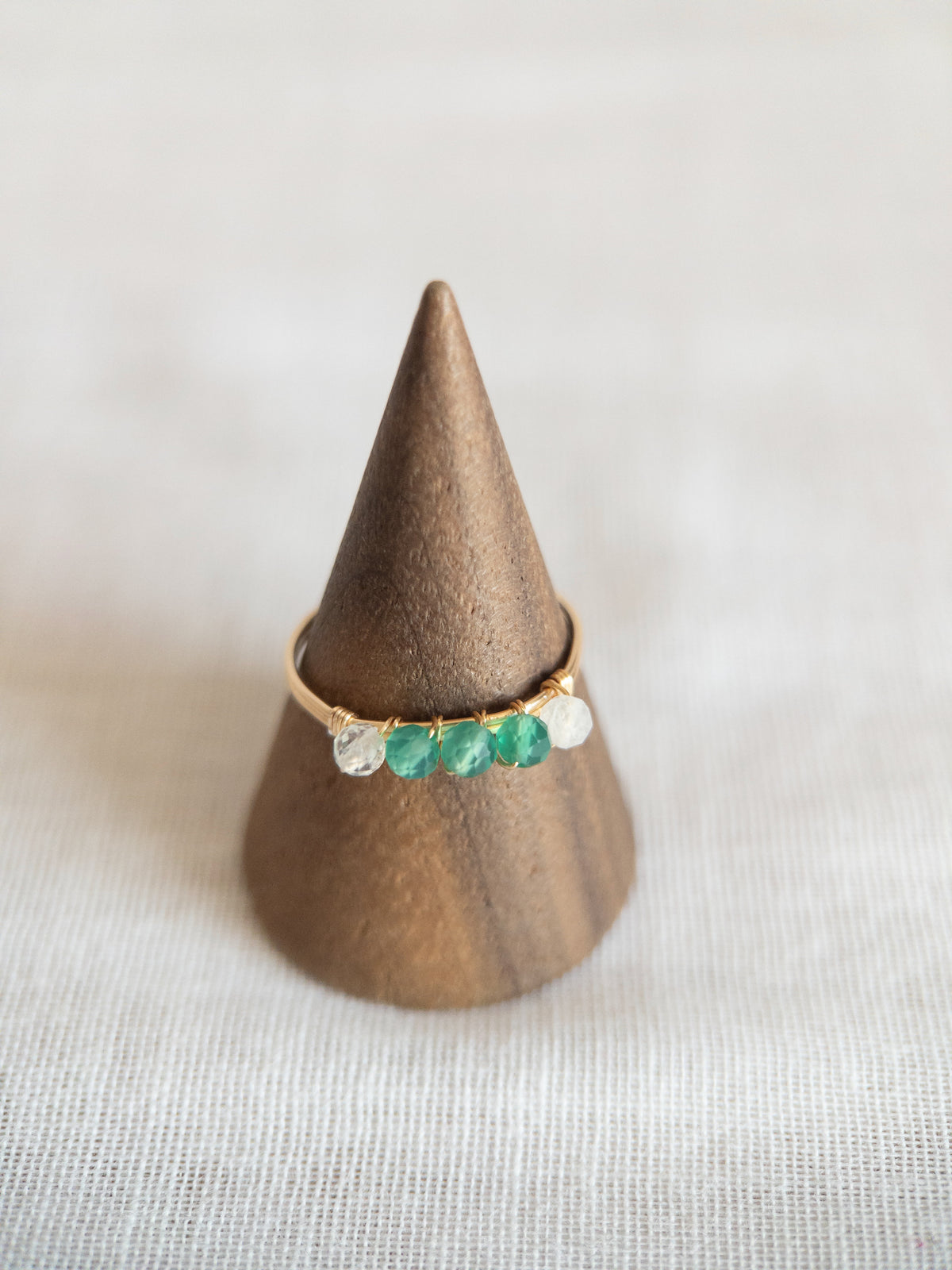 Bague - Doré / Vert & Blanc