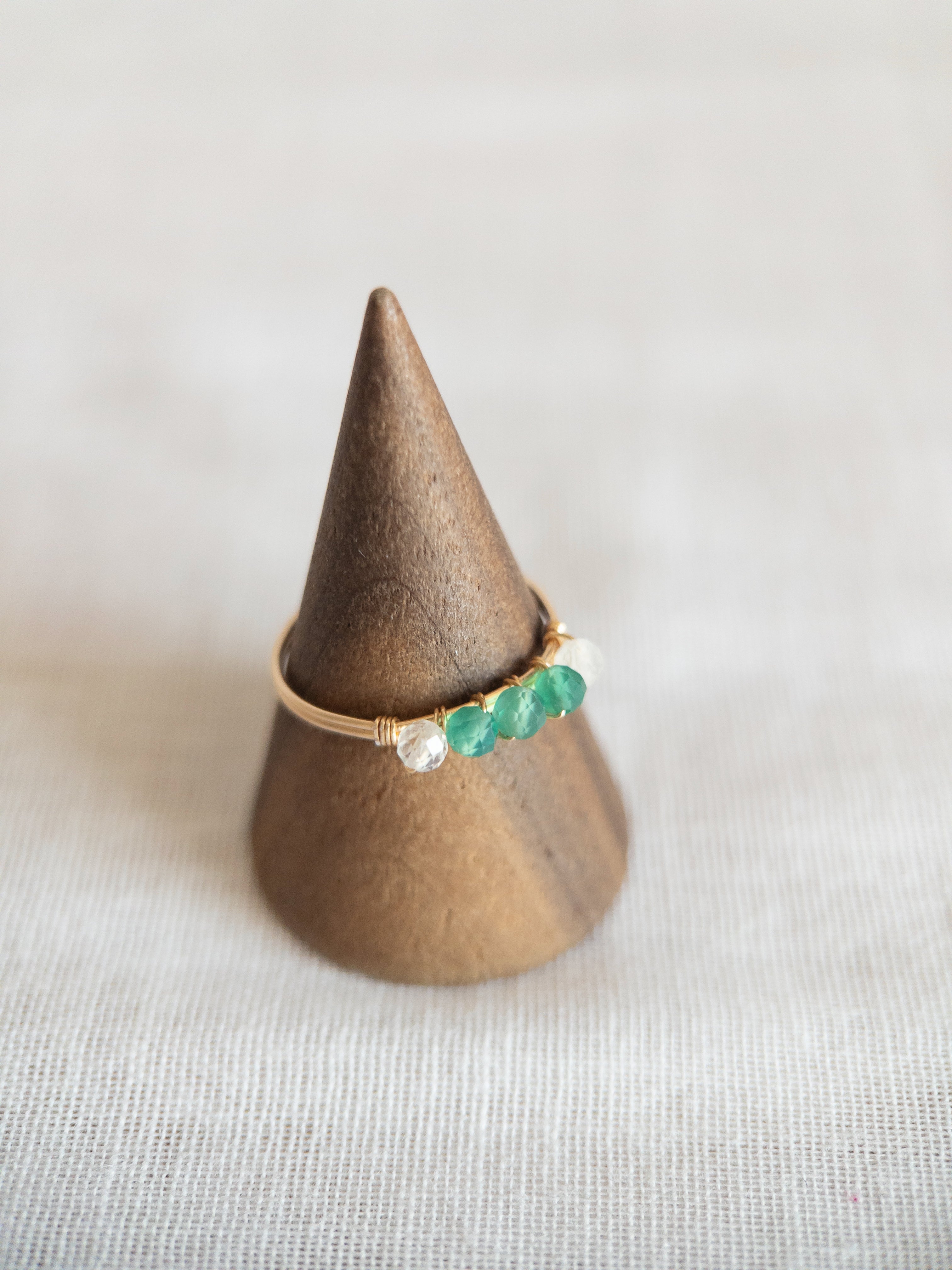 Bague - Doré / Vert & Blanc