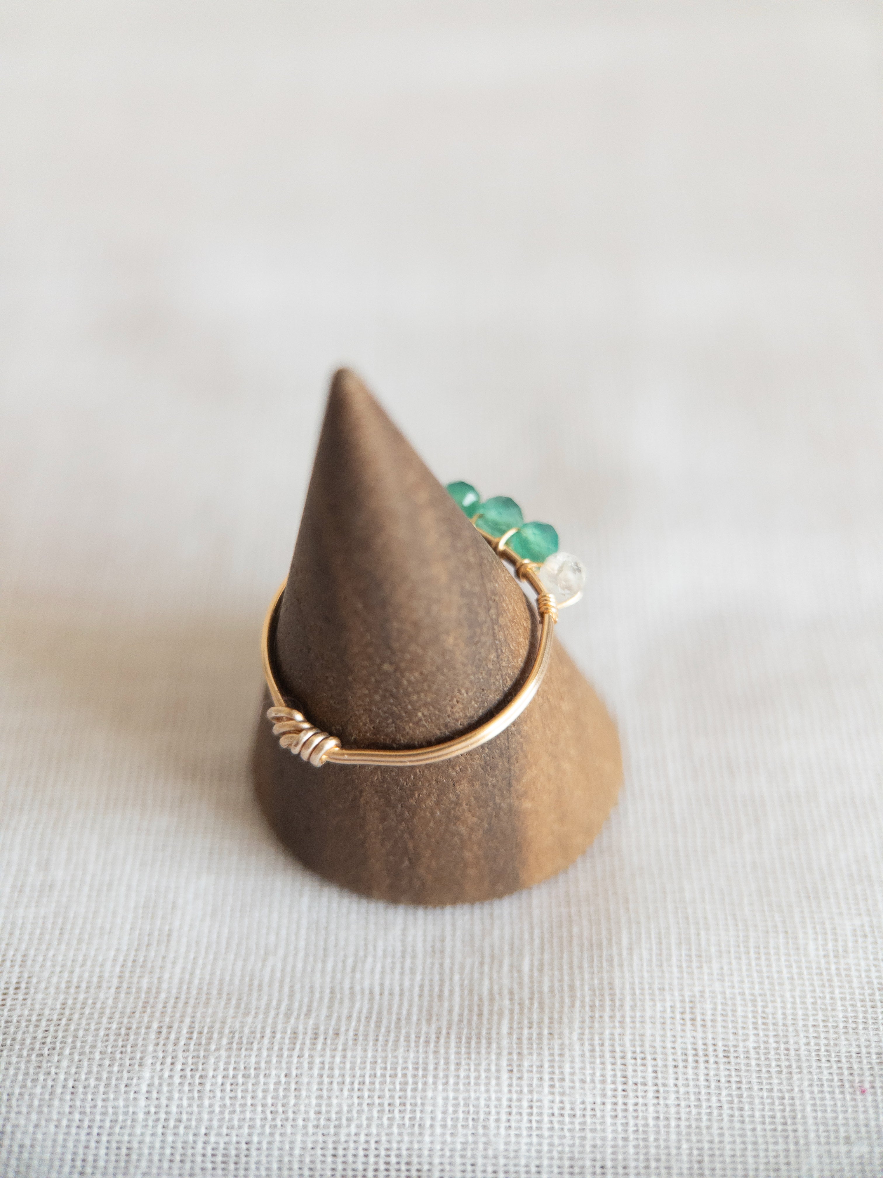 Bague - Doré / Vert & Blanc