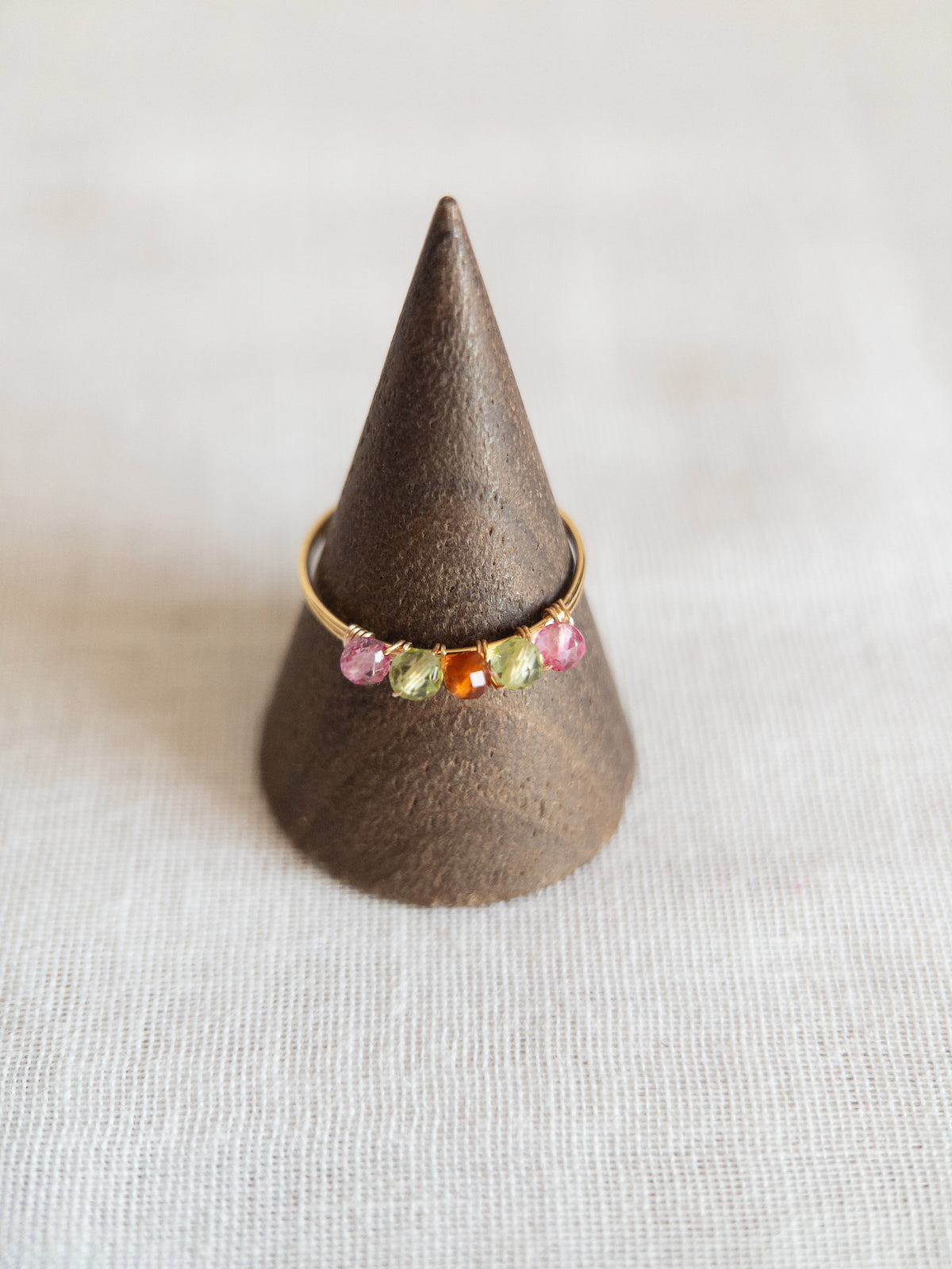 Bague - Doré / Rose, Vert & Orange