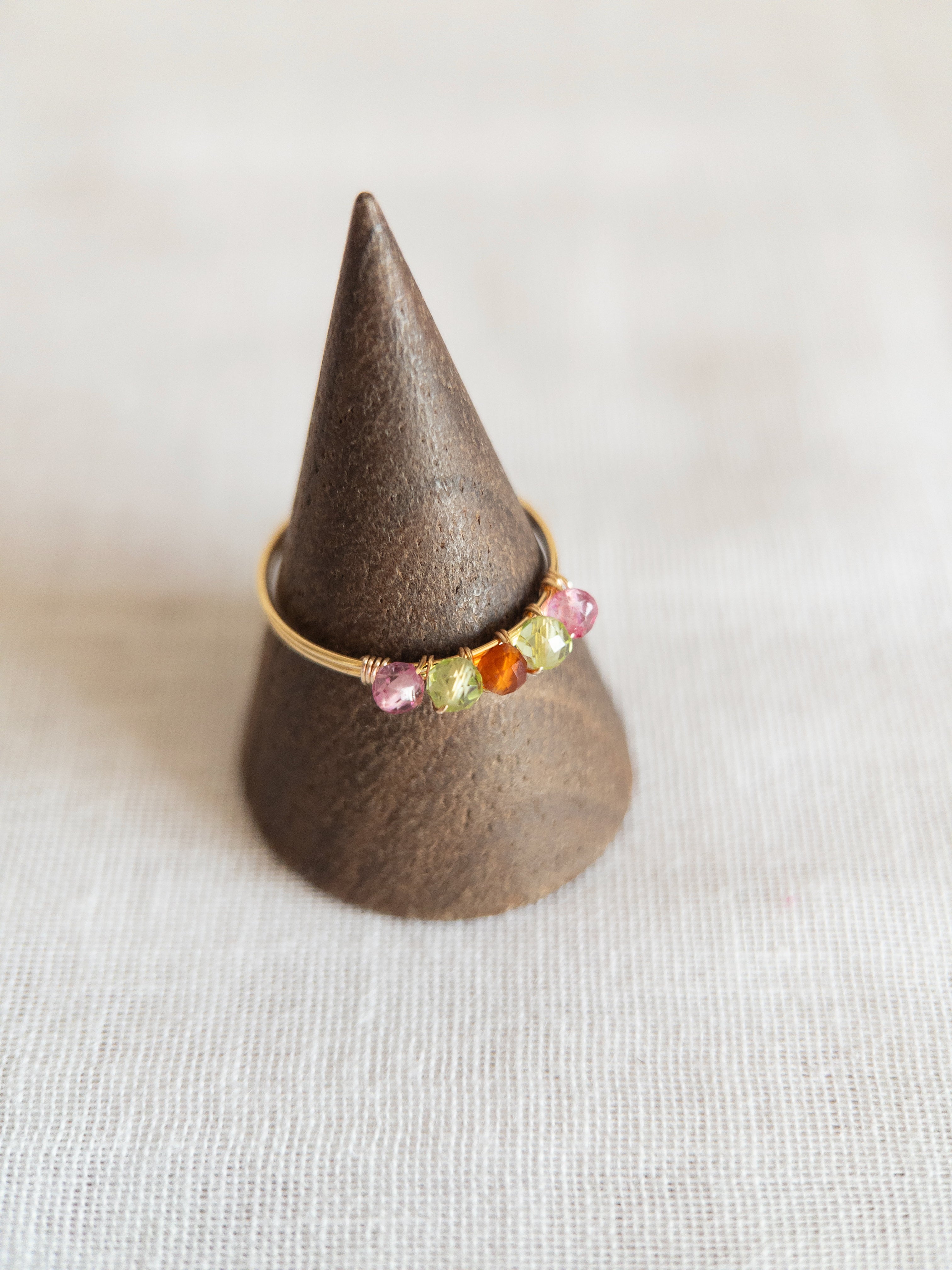 Bague - Doré / Rose, Vert & Orange