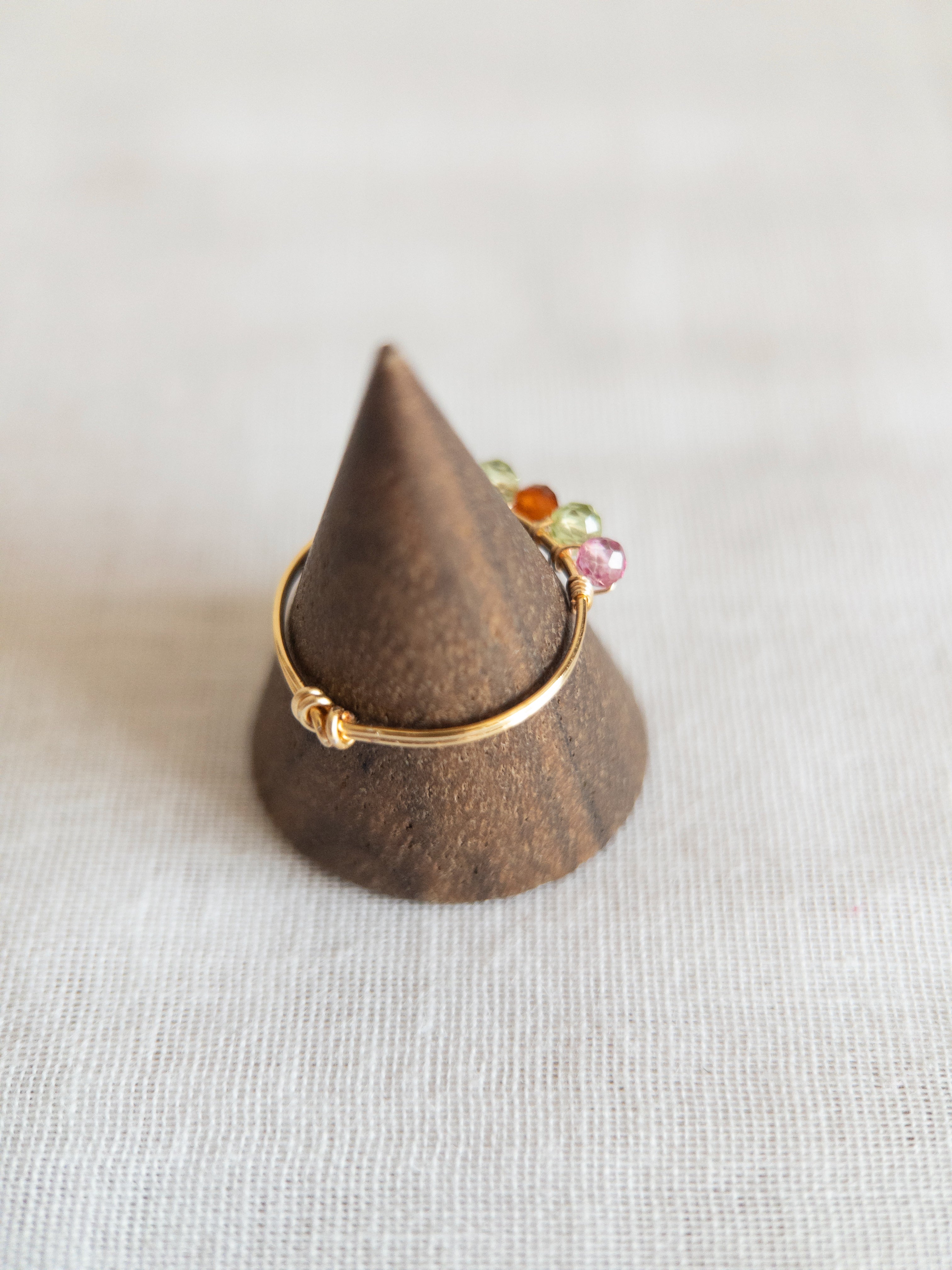 Bague - Doré / Rose, Vert & Orange