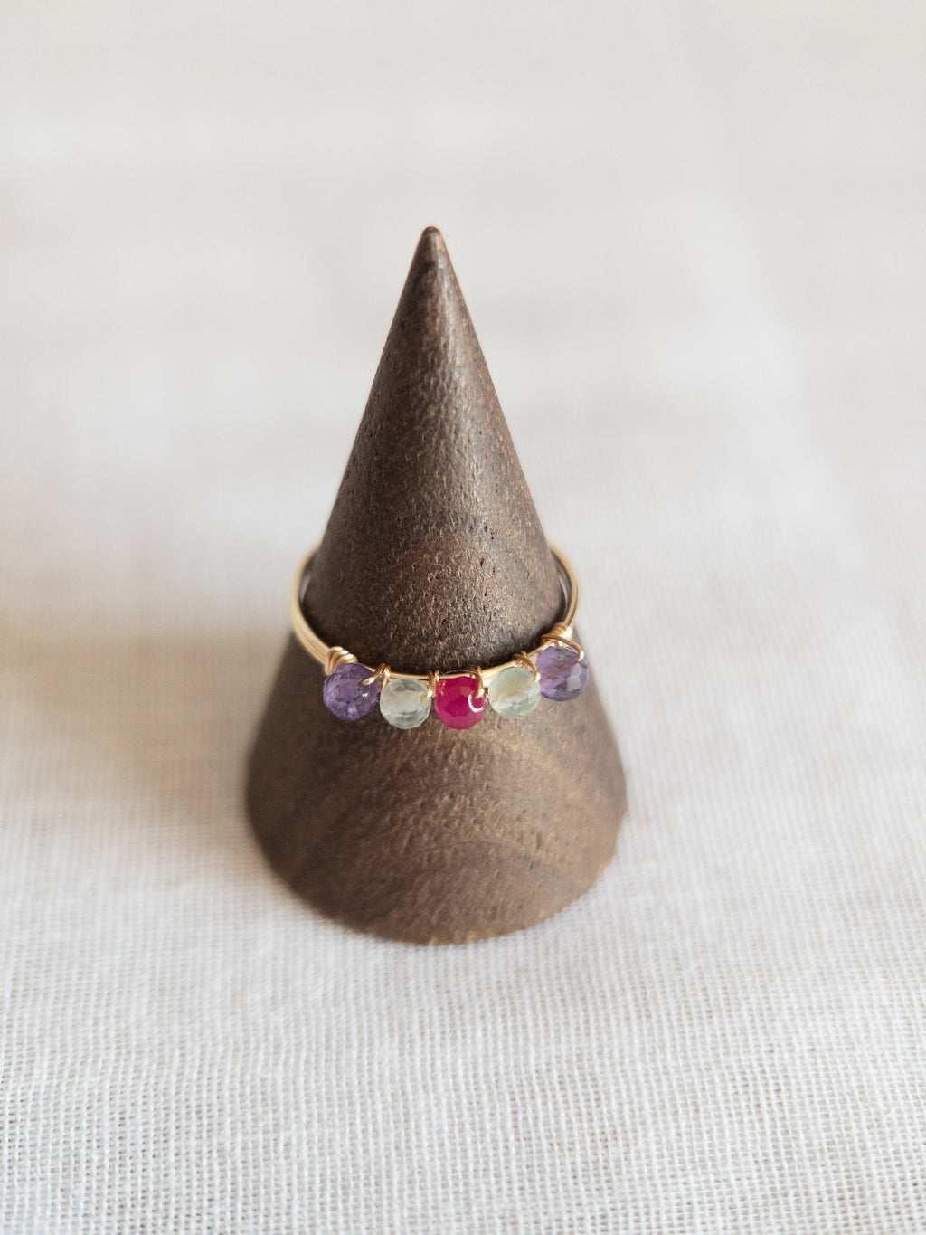 Bague - Doré / Violet, Vert & Rose