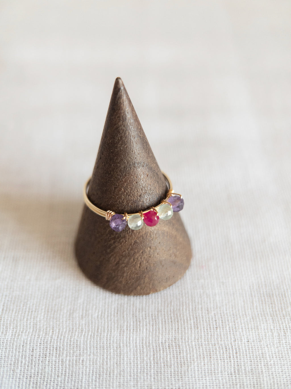 Bague - Doré / Violet, Vert & Rose