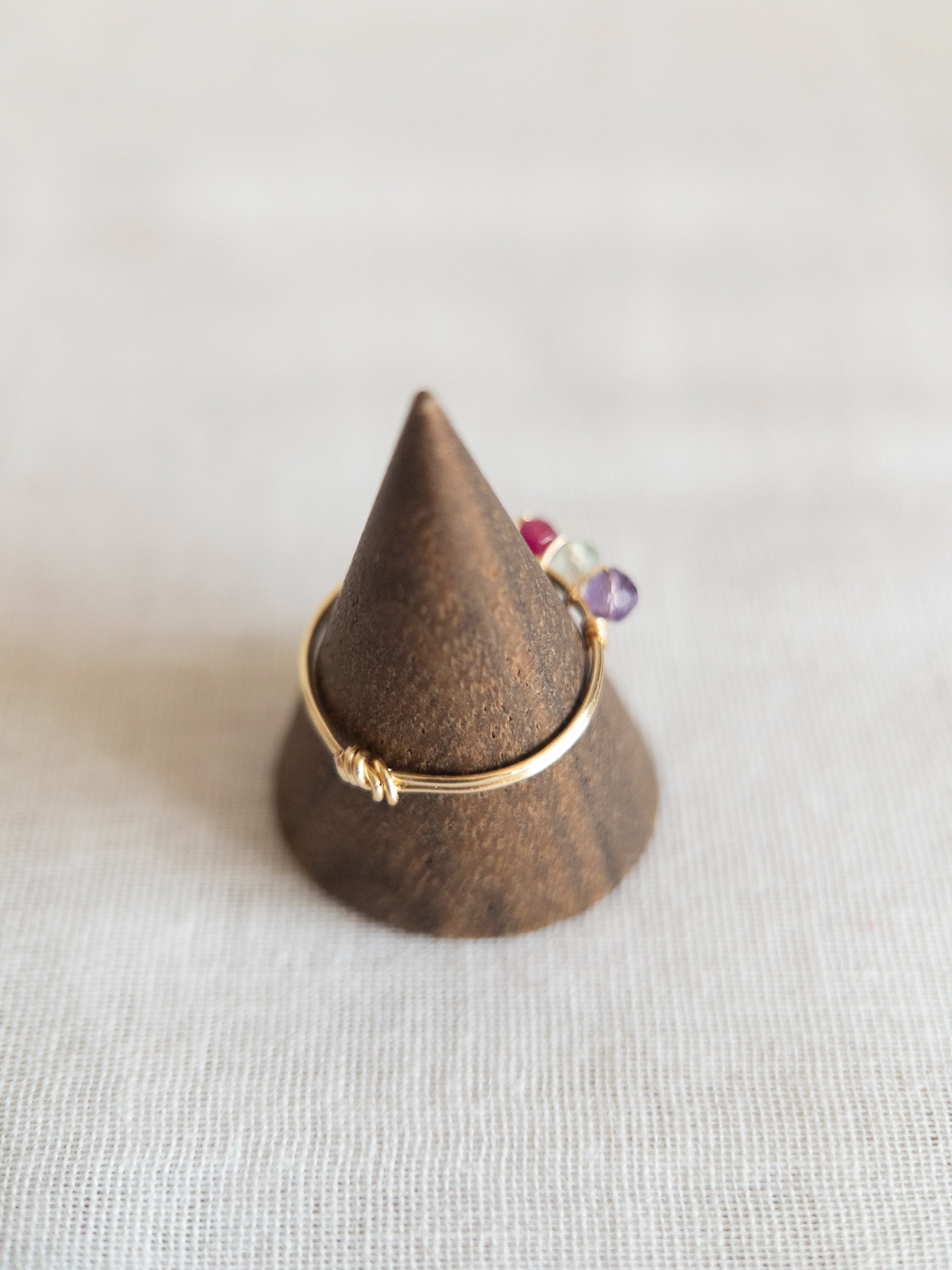 Bague - Doré / Violet, Vert & Rose