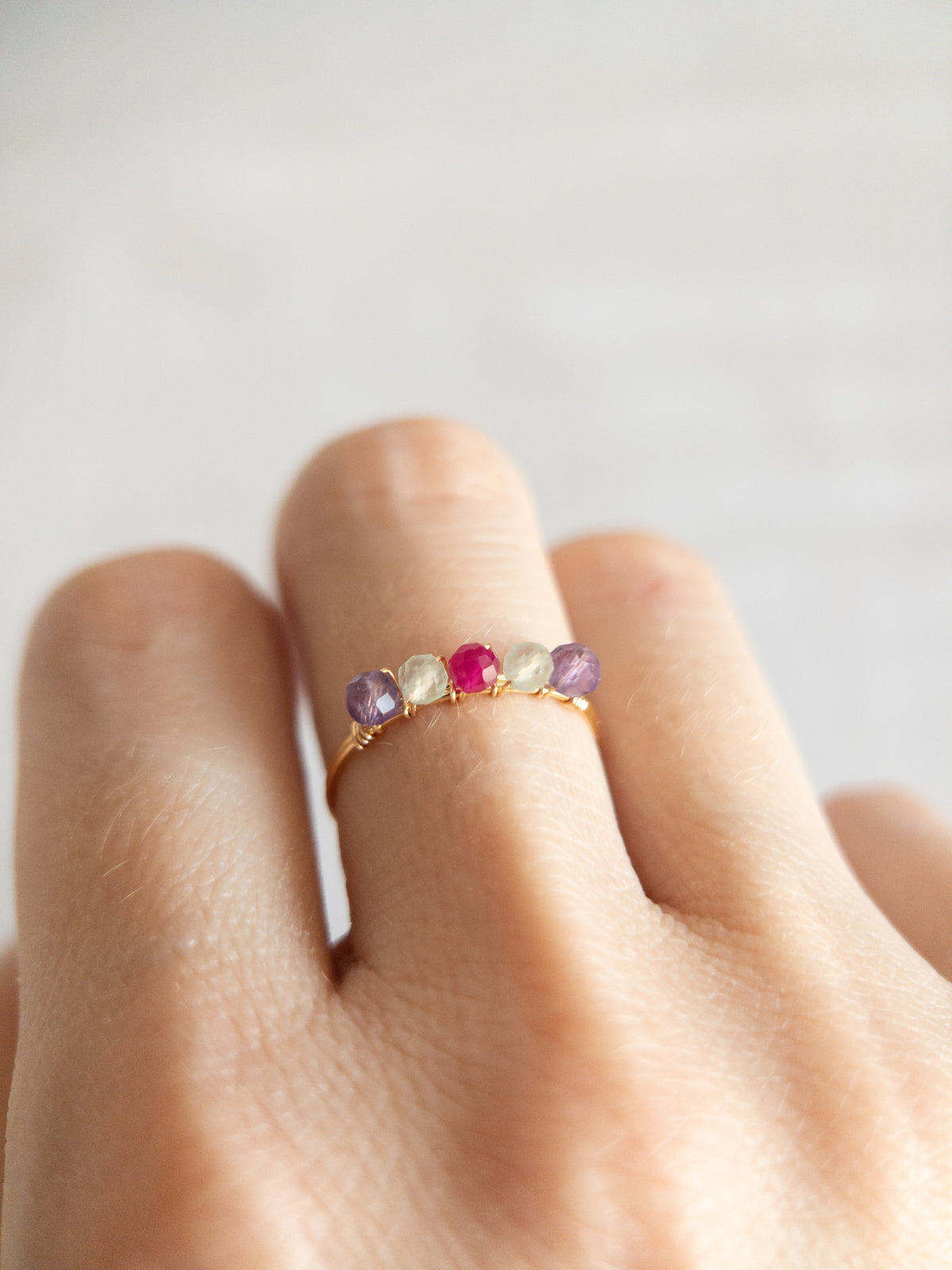 Bague - Doré / Violet, Vert & Rose
