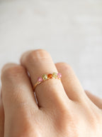 Bague - Doré / Rose, Vert & Orange