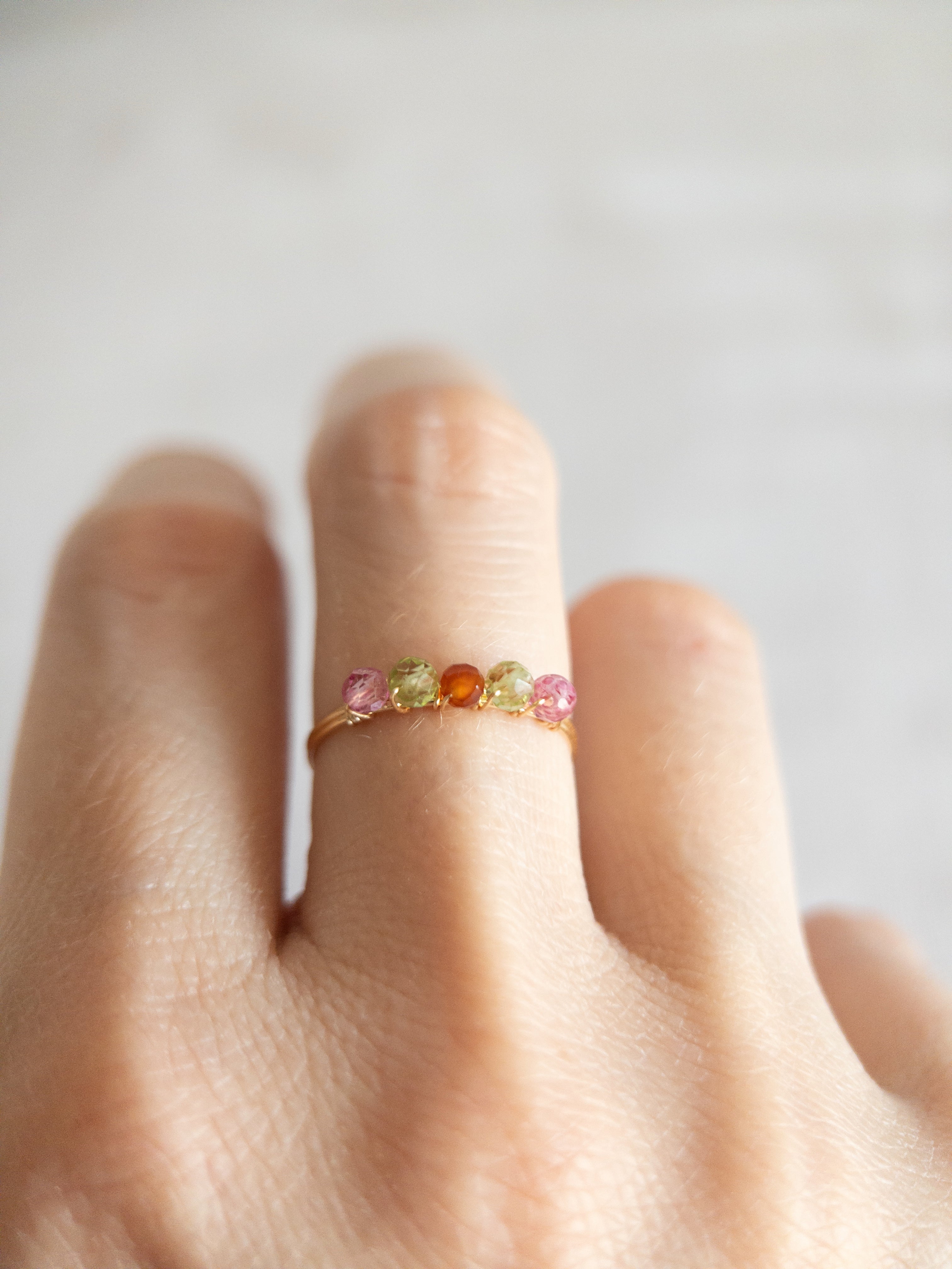 Bague - Doré / Rose, Vert & Orange