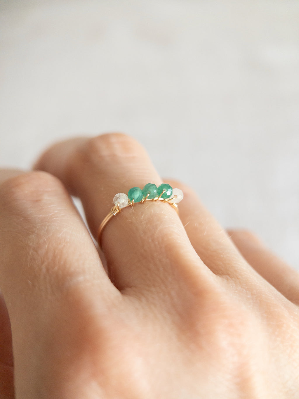Bague - Doré / Vert & Blanc