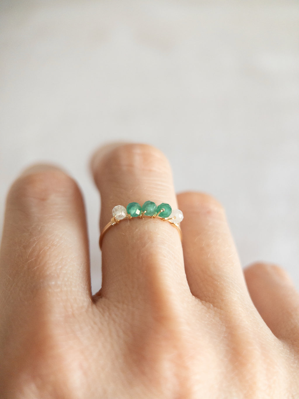 Bague - Doré / Vert & Blanc