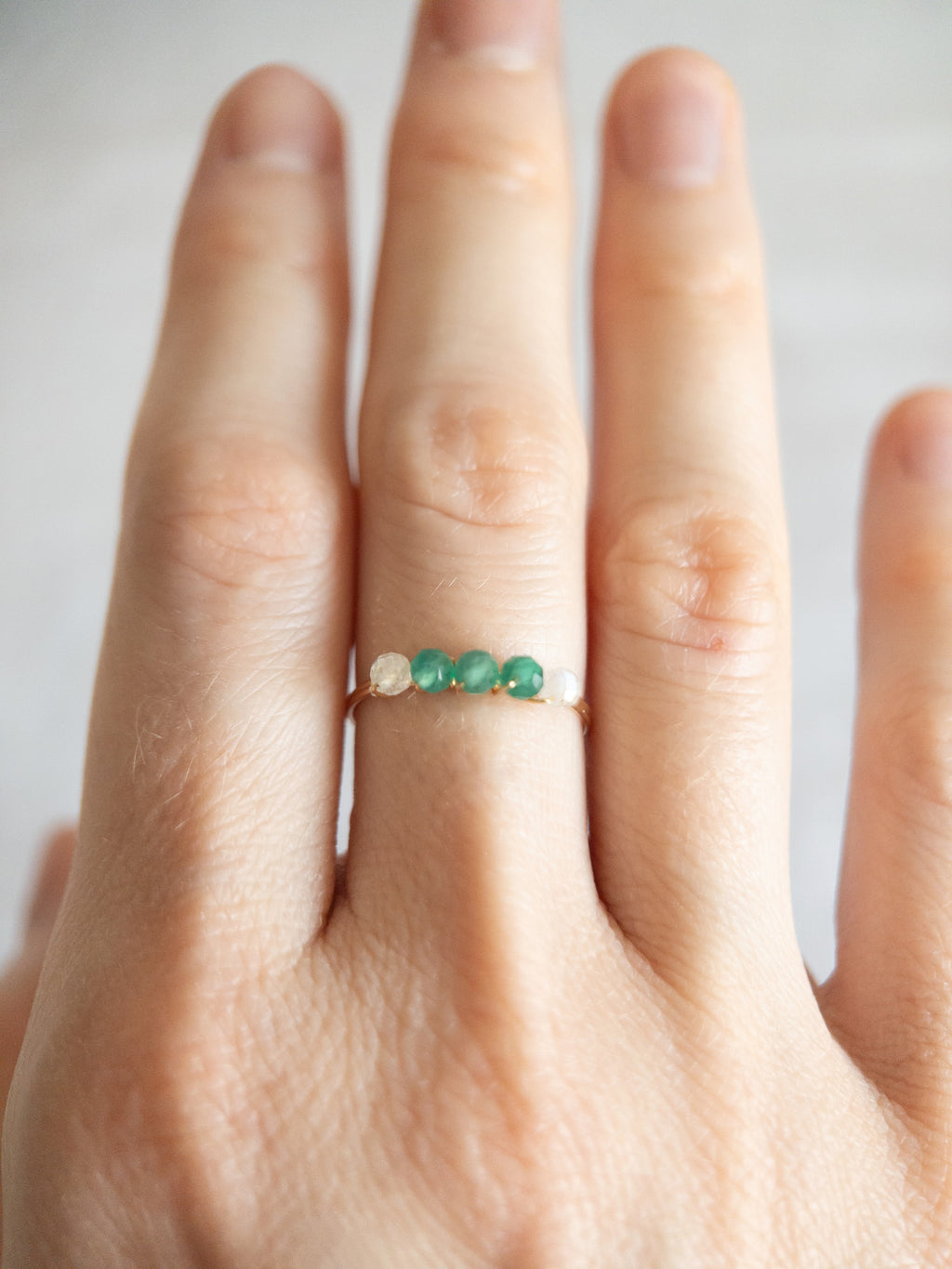Bague - Doré / Vert & Blanc