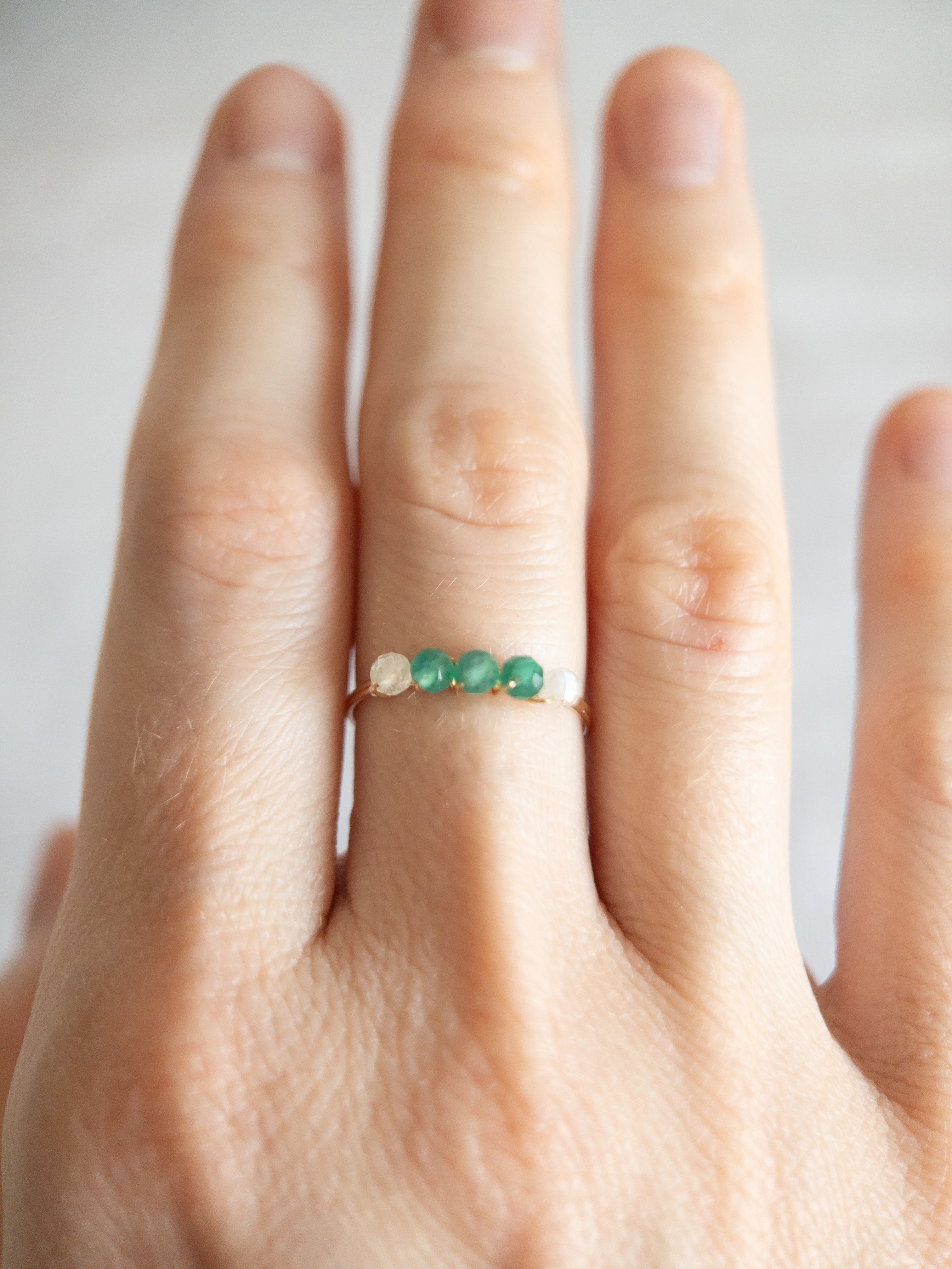 Bague - Doré / Vert & Blanc