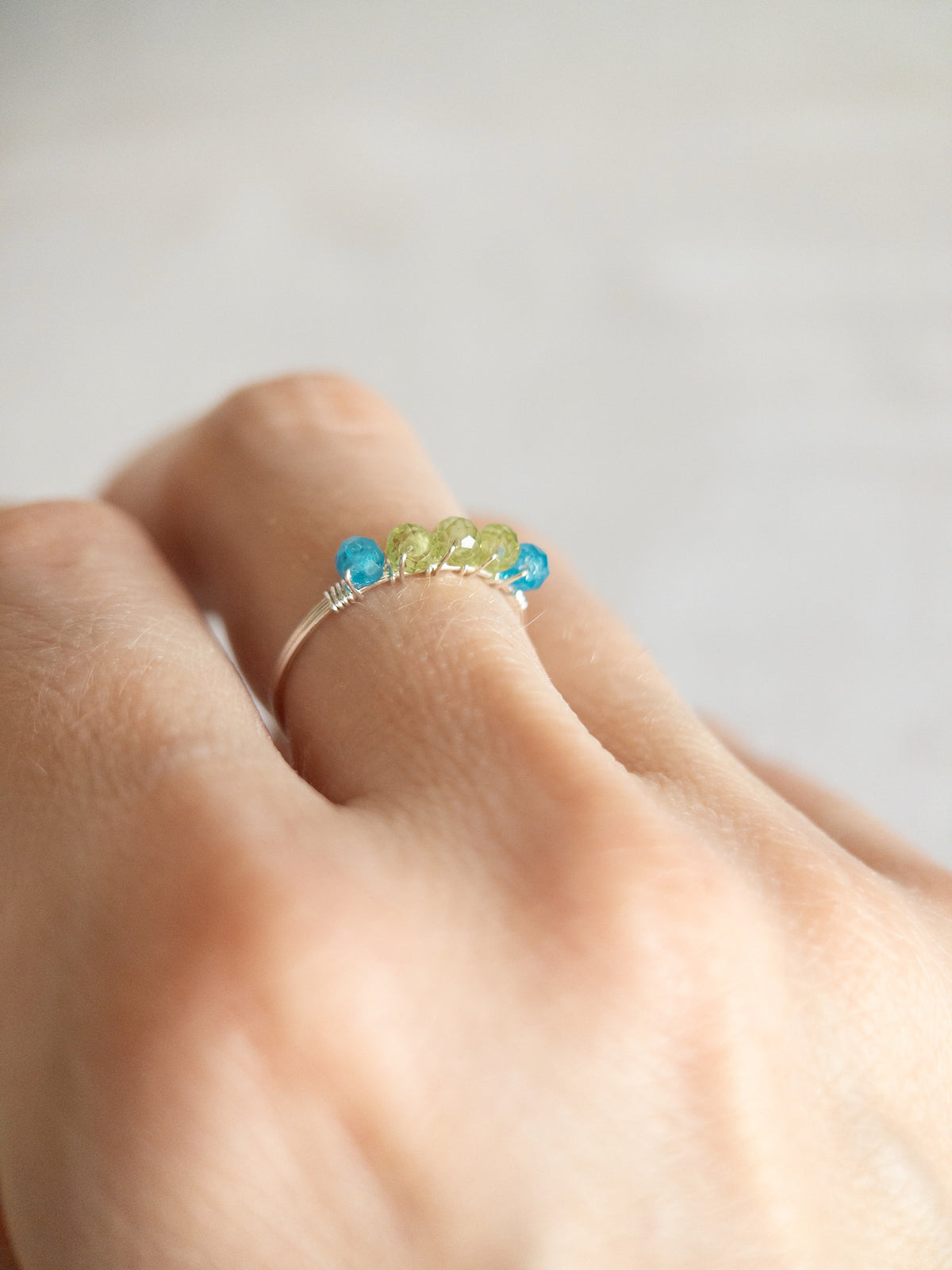 Bague - Argent / Vert & Bleu