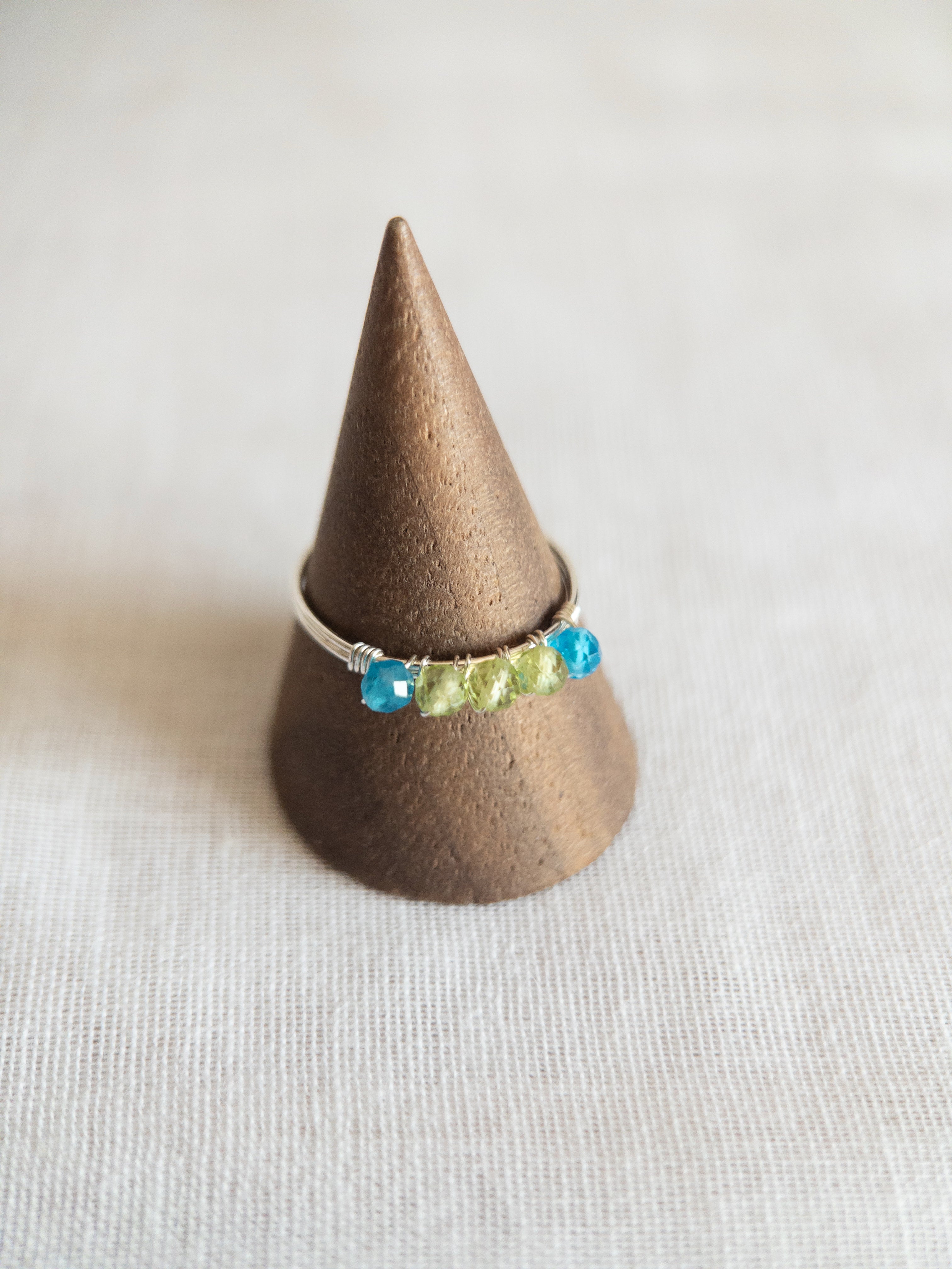Bague - Argent / Vert & Bleu