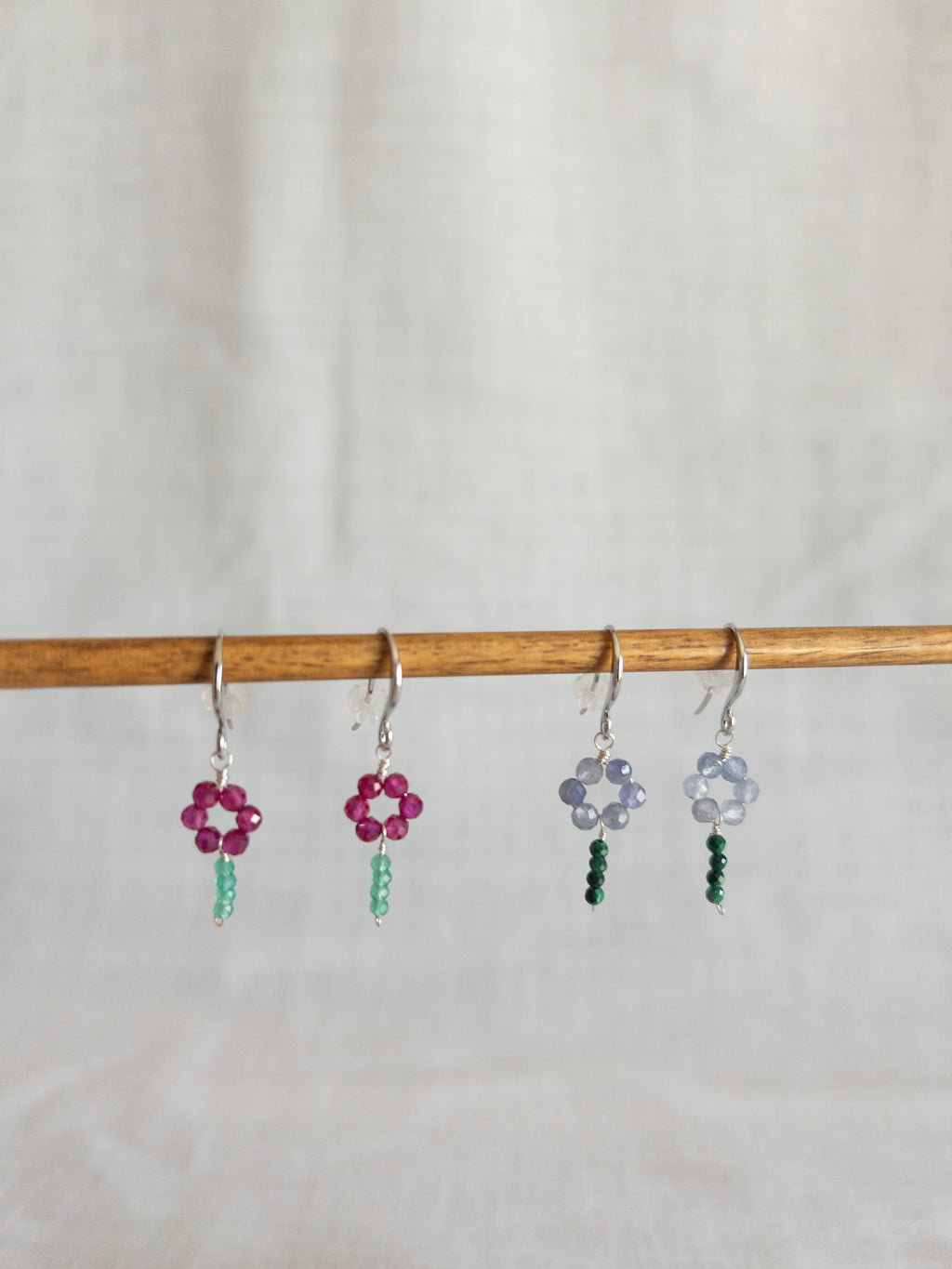 Drop Earrings - Silver / Flower & Stem