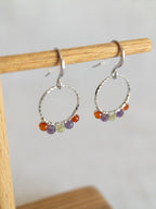 Round Drop Earrings - Silver / Purple, Green & Orange