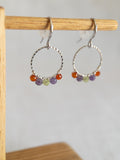 Round Drop Earrings - Silver / Purple, Green & Orange