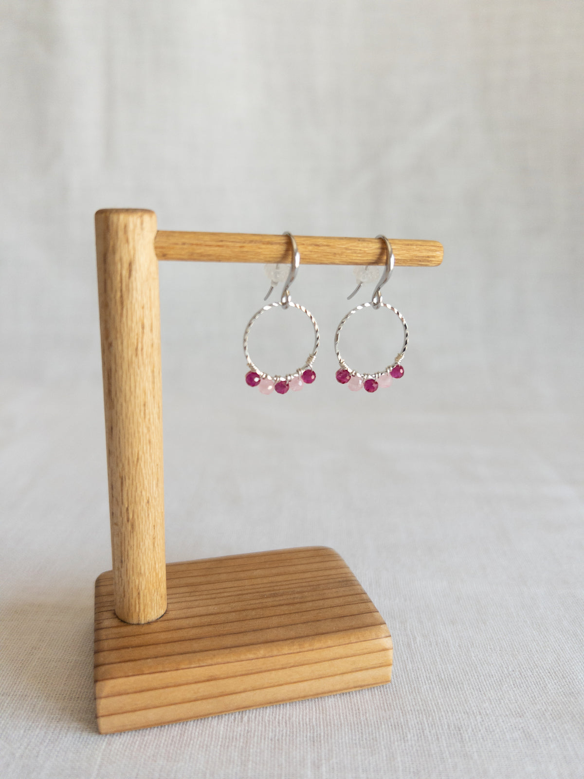 Round Drop Earrings - Silver / Pink